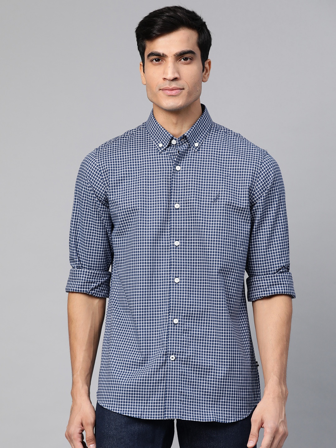 

Nautica Men Blue Micro Checks Checked Casual Shirt