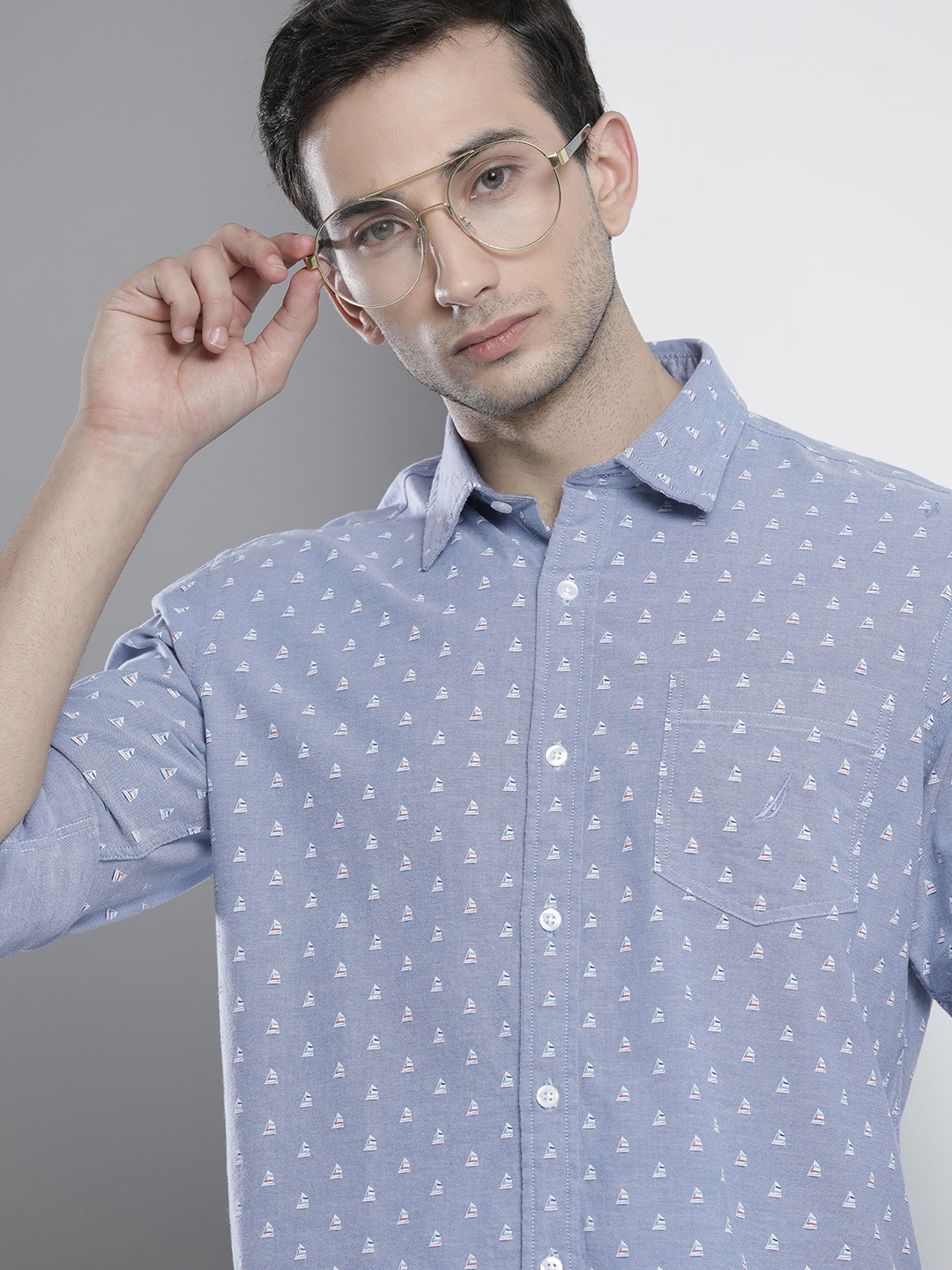 

Nautica Men Blue Classic Fit Printed Casual Shirt