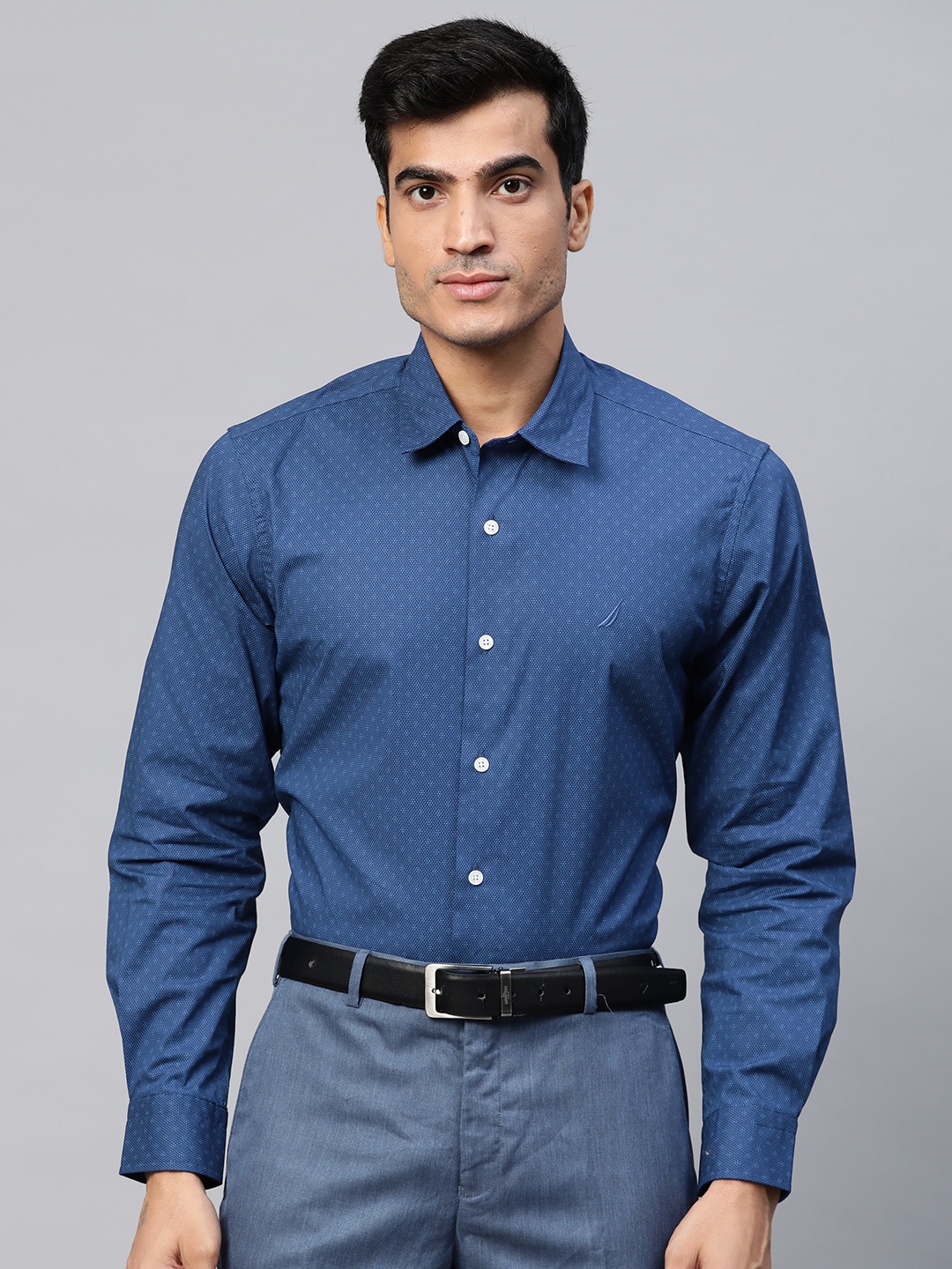 

Nautica Men Blue Micro Ditsy Print Classic Fit Formal Shirt