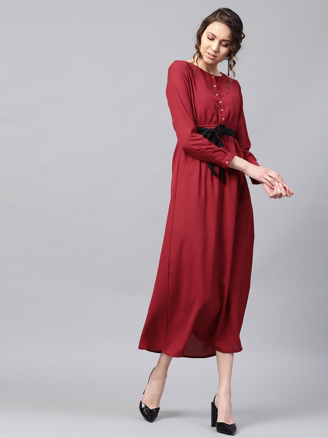

SASSAFRAS Women Maroon Solid Empire Dress