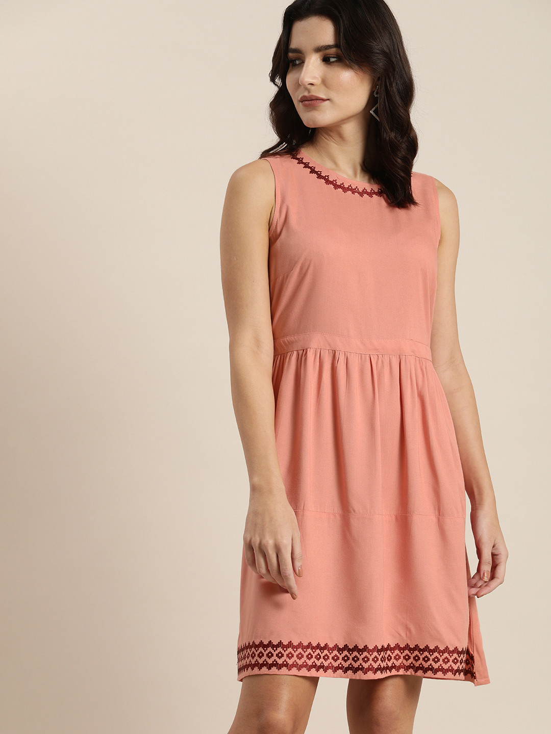 

all about you Pink Fit & Flared Dress with Embroidery