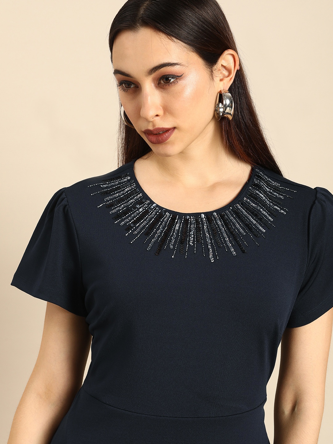 

all about you Navy Blue Embellished Detail A-Line Party Dress