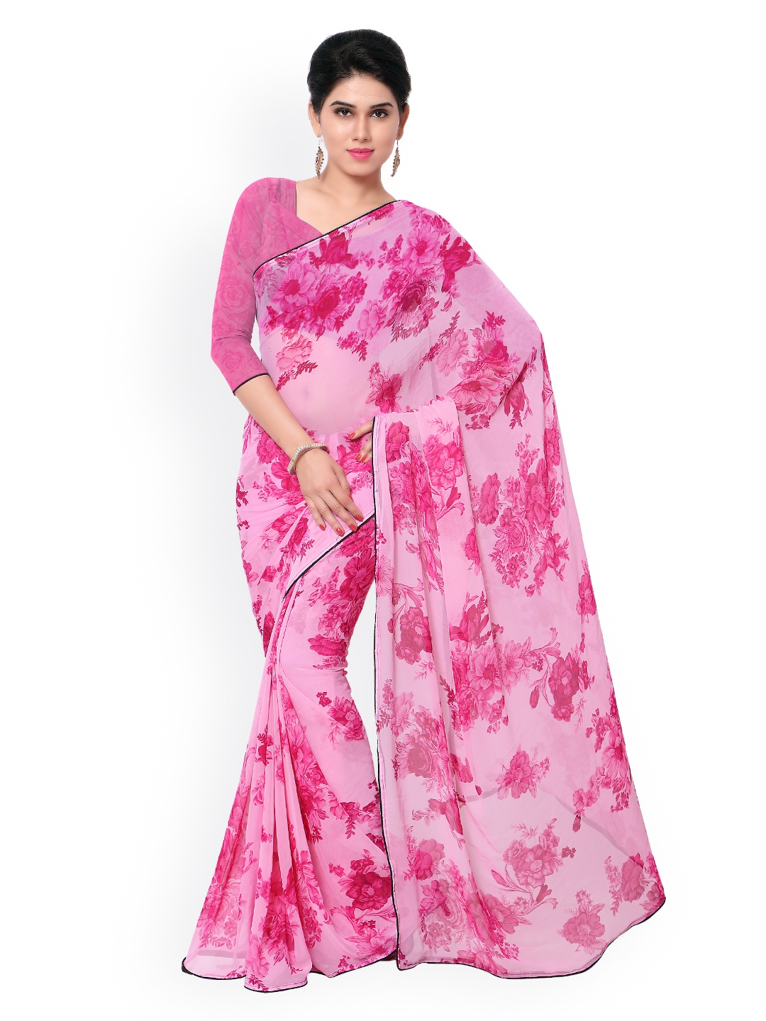 

Kalista Pink Georgette Floral Print Saree