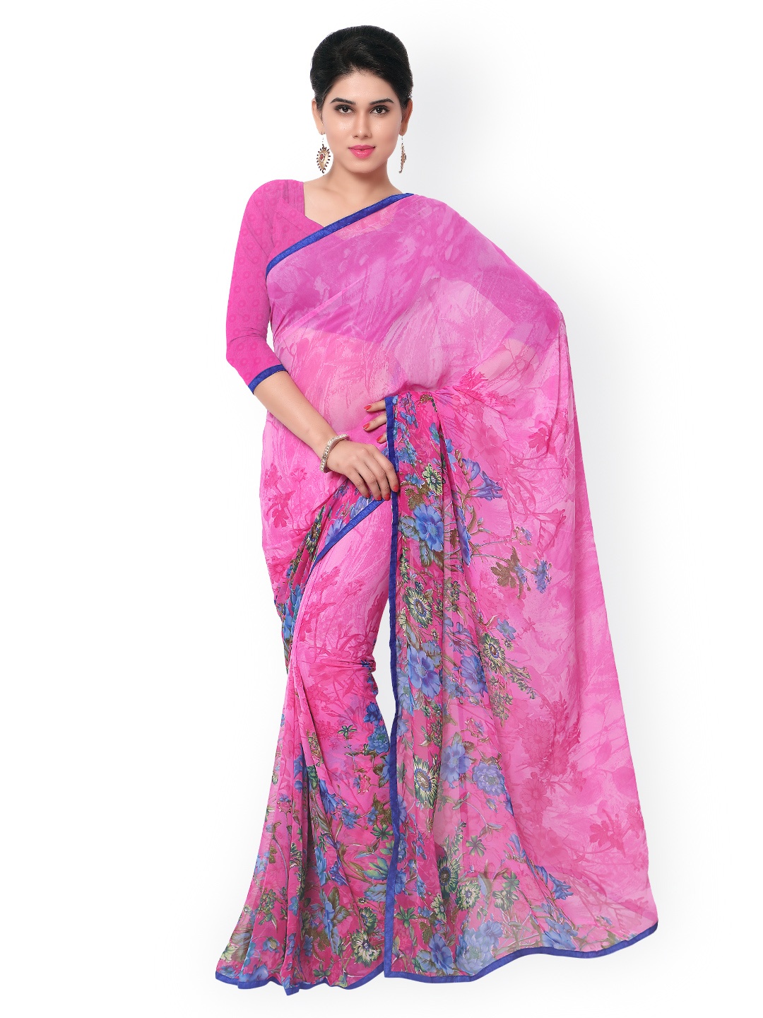 

Kalista Pink Georgette Floral Print Saree