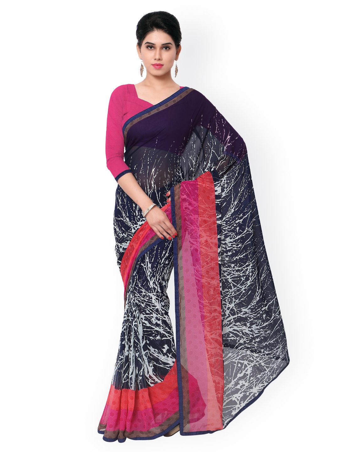 

Kalista Navy Georgette Printed Saree, Navy blue