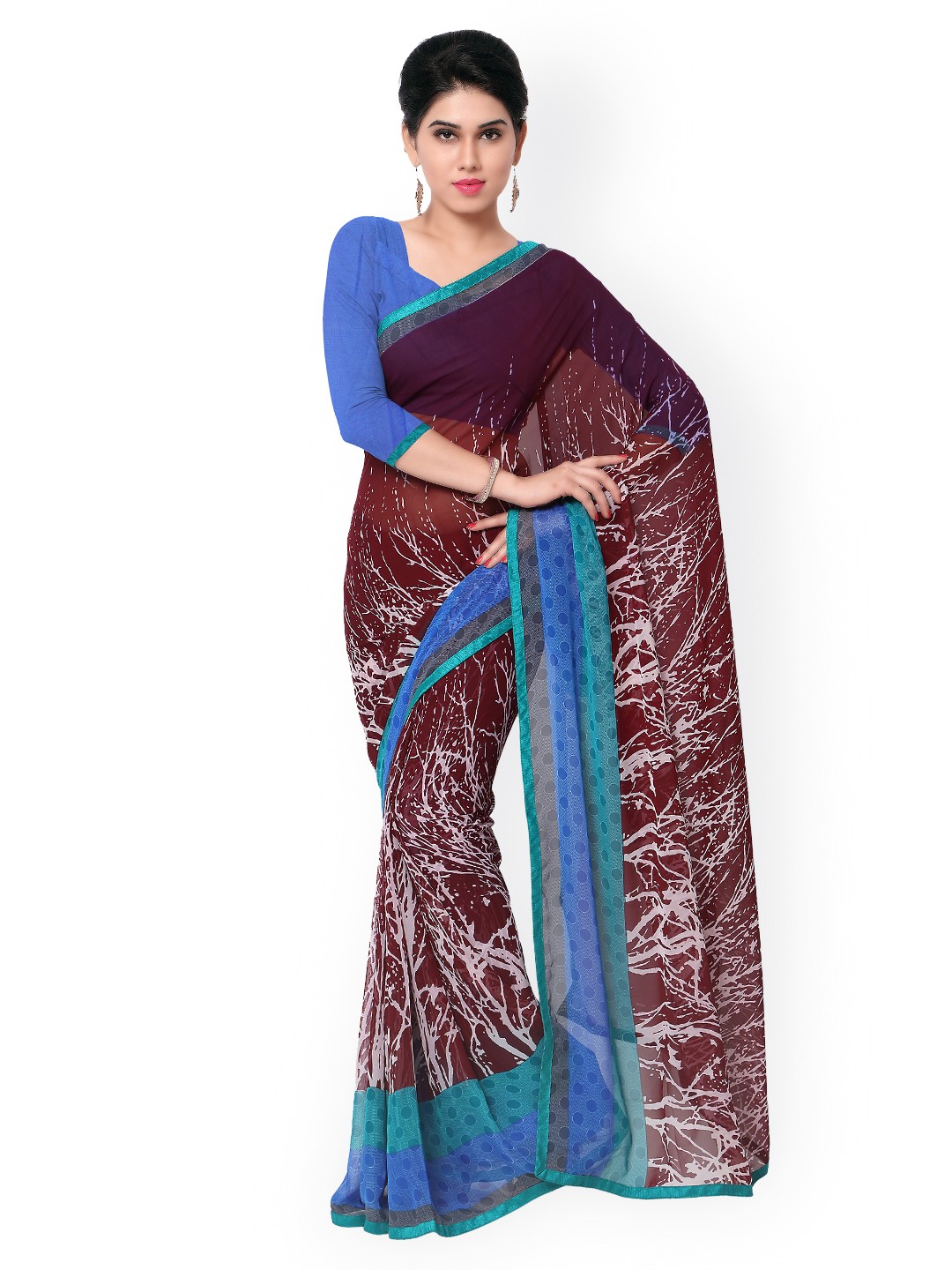 

Kalista Burgundy Georgette Printed Saree