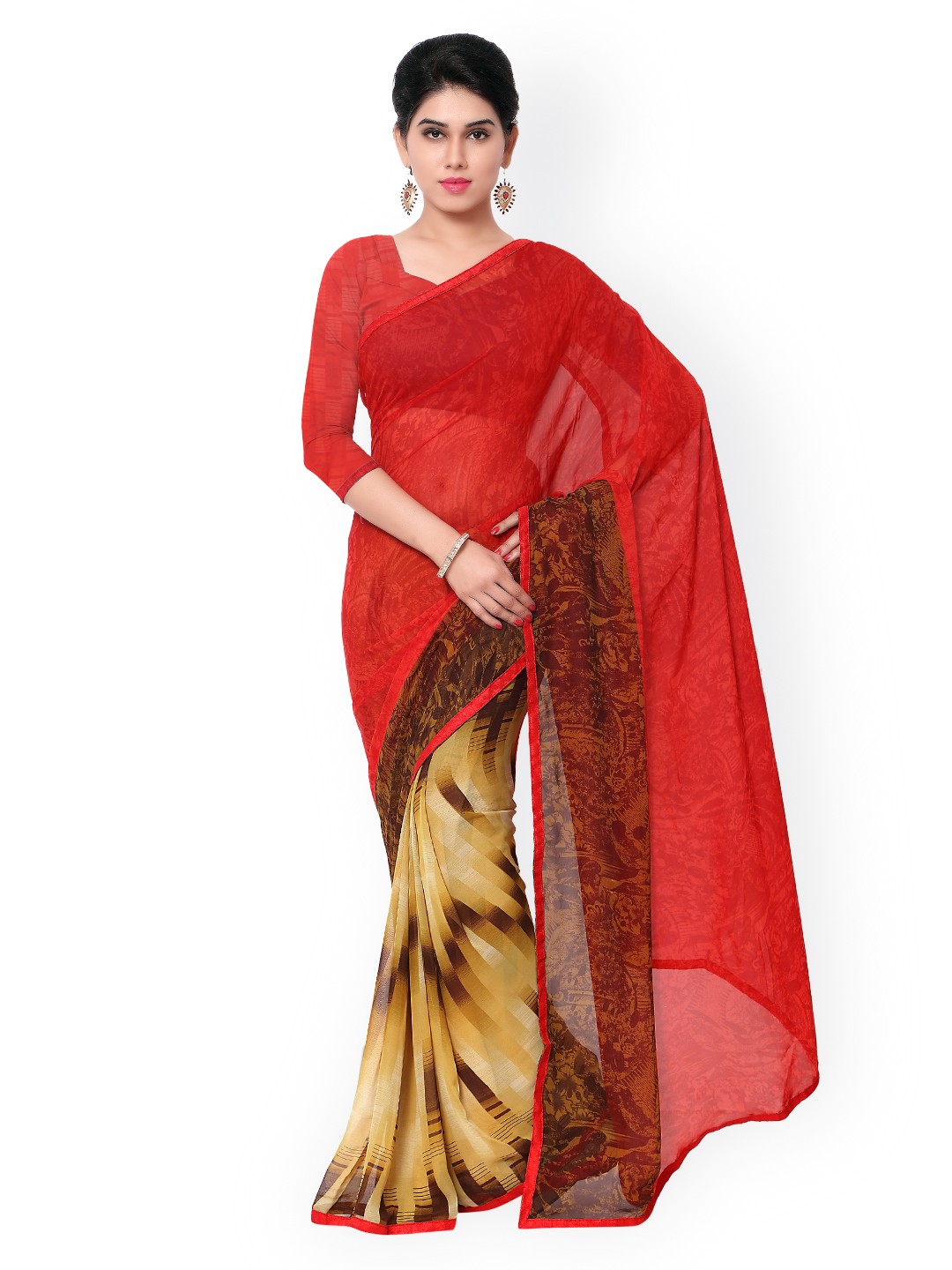 

Kalista Red & Brown Georgette Printed Saree