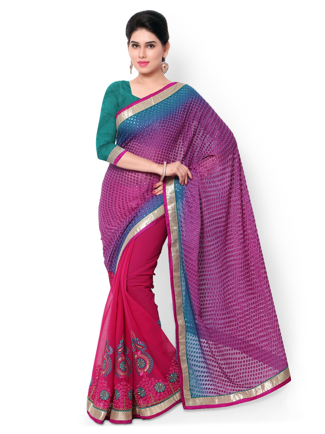 

Kalista Pink & Purple Embroidered Georgette & Brasso Embellished Saree