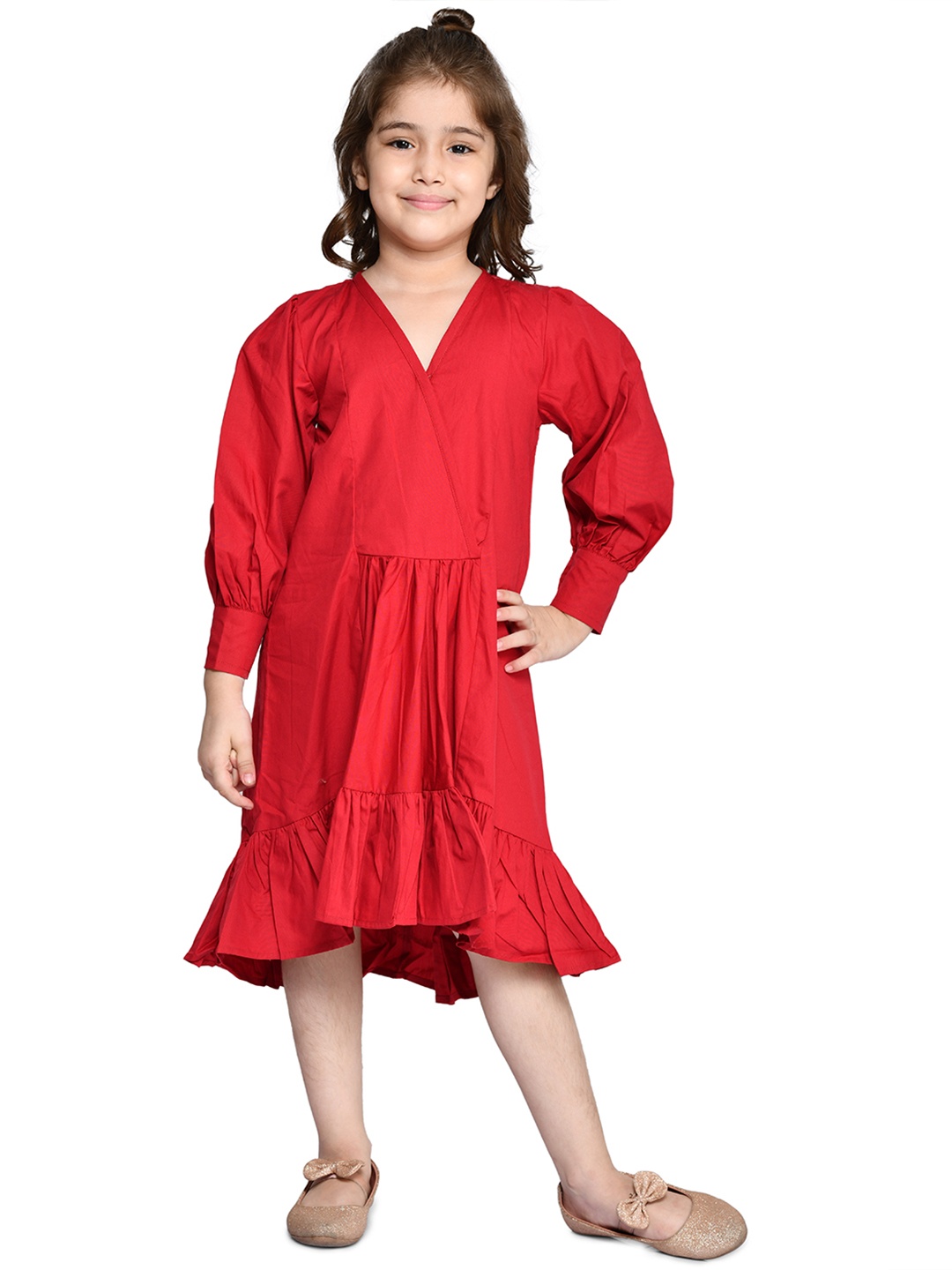 

LilPicks Girls Maroon Solid A-Line Dress
