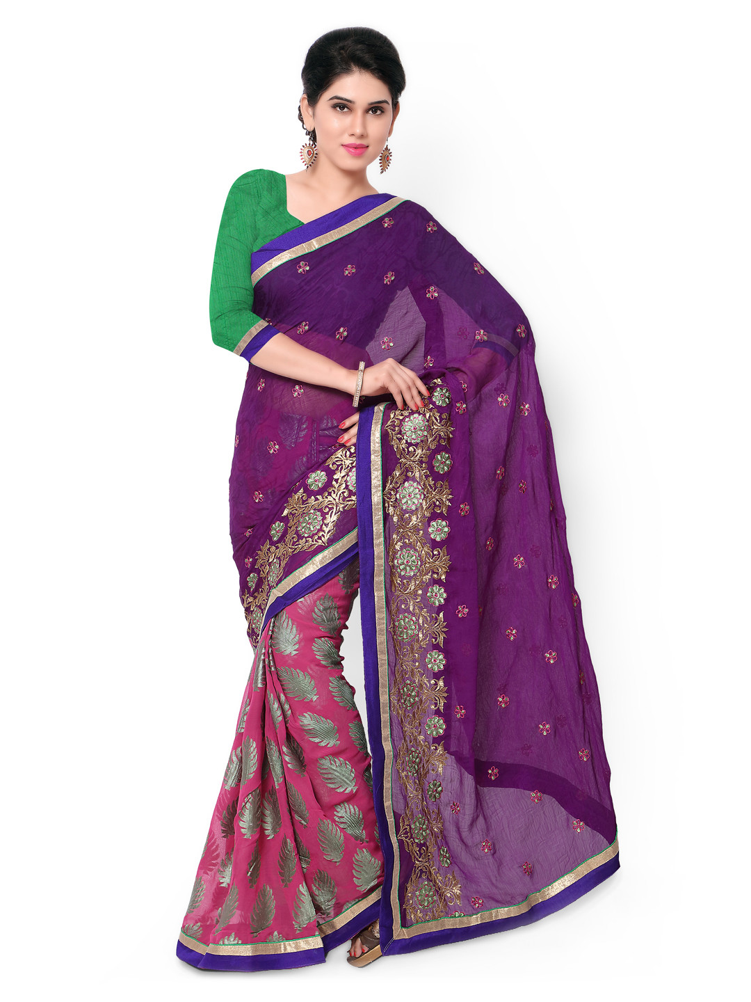 

Kalista Purple & Pink Embroidered Georgette & Brasso Saree