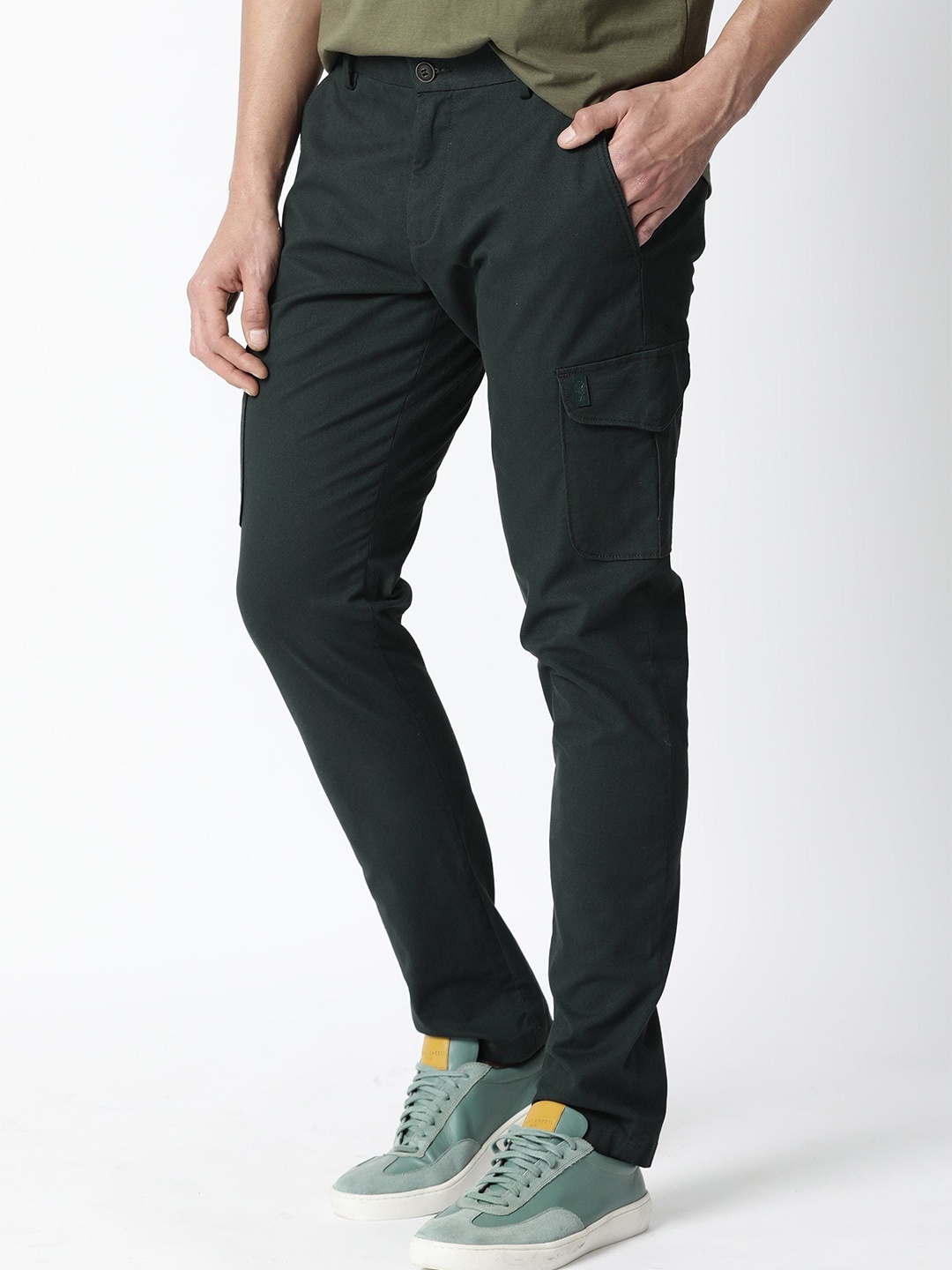 

RARE RABBIT Men Green Regular Fit Cotton Solid Cargos