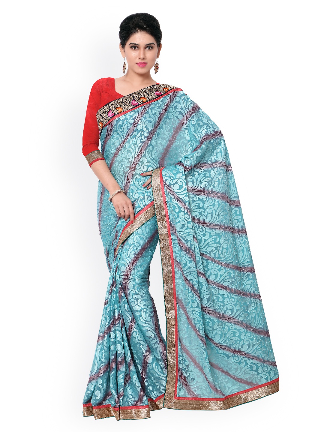 

Kalista Blue Georgette & Brasso Saree