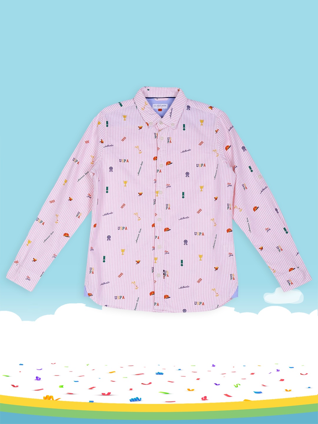 

U.S. Polo Assn. Kids Boys Pink & White Regular Fit Printed Casual Shirt