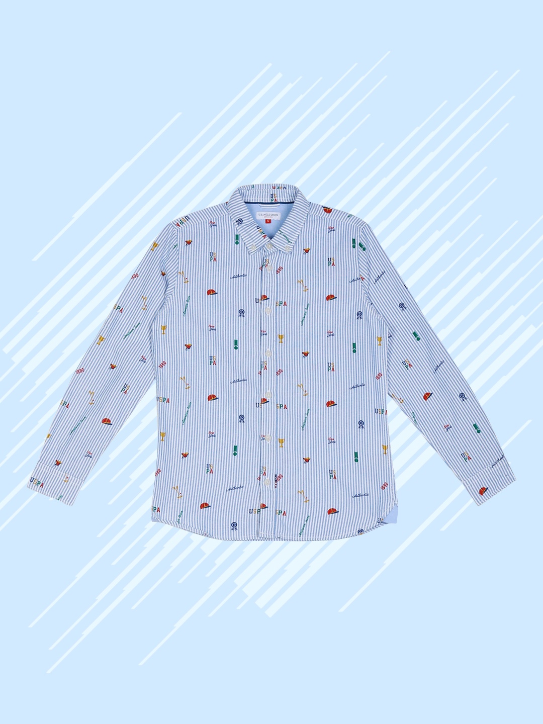 

U.S. Polo Assn. Kids Boys Blue Regular Fit Striped Casual Shirt