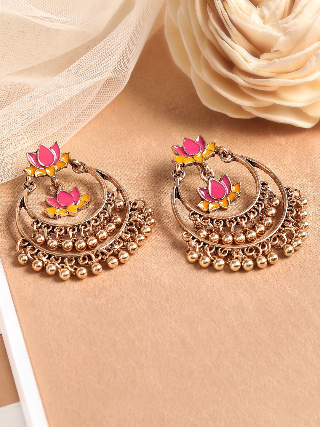 

Rubans Gold-Plated Oxidised Enamel Floral Chandbalis