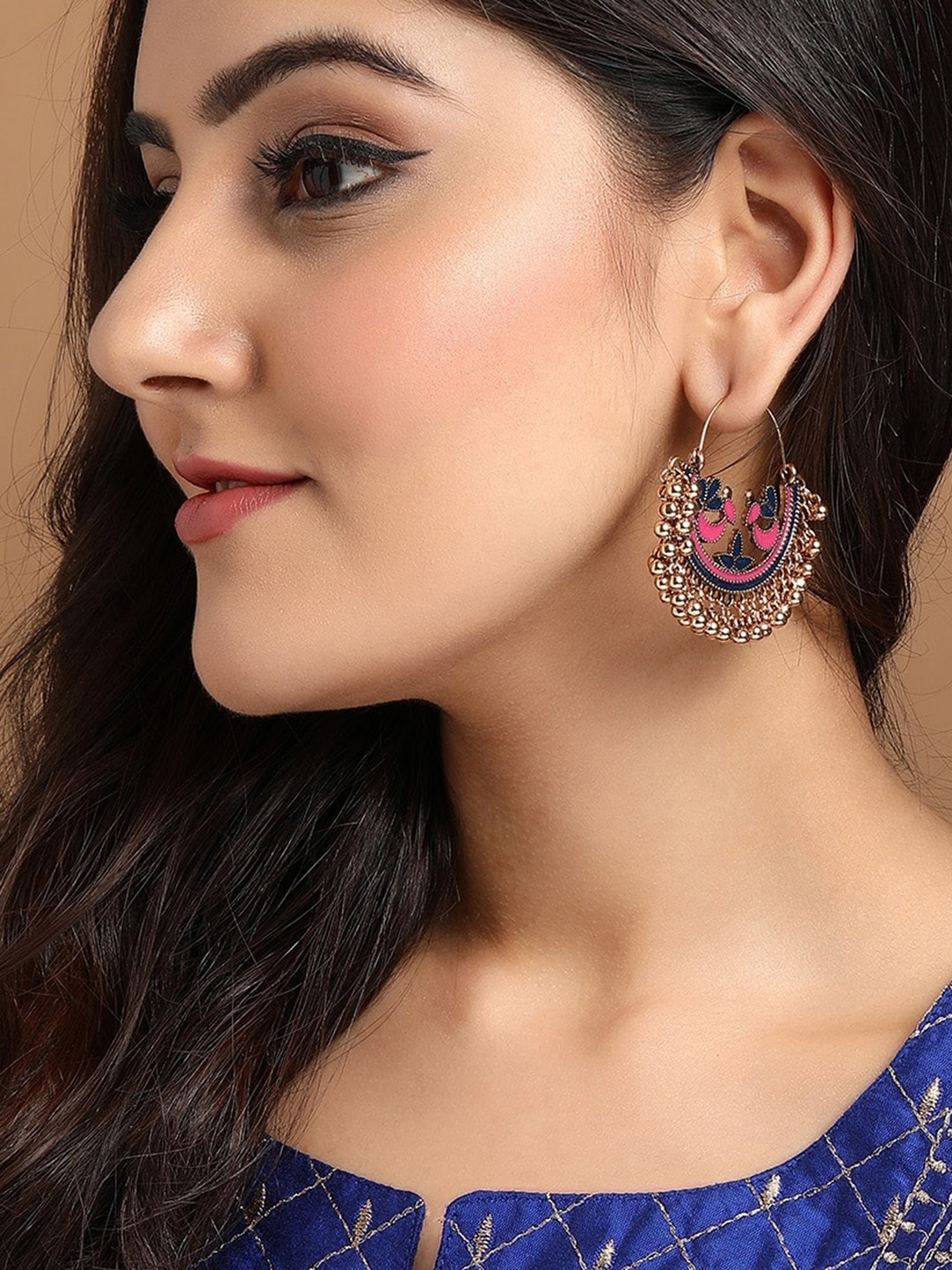 

Rubans Blue Gold-Plated Oxidised Classic Chandbalis