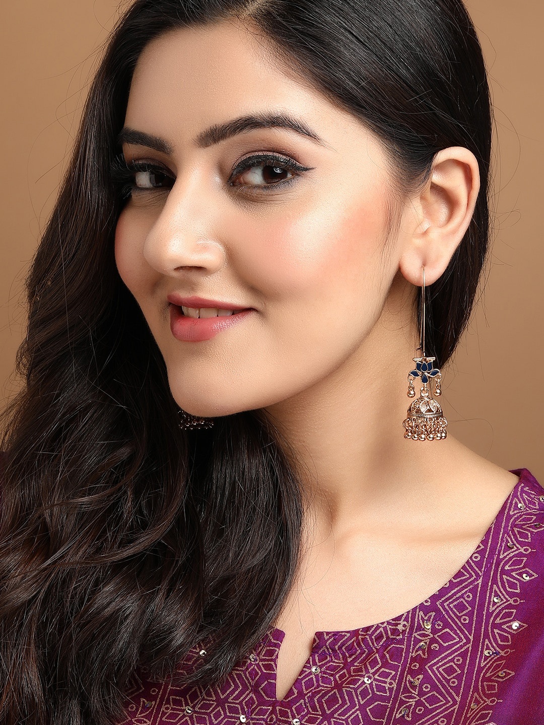 

Rubans Gold-Plated Oxidised Enamel Dome Shaped Jhumkas