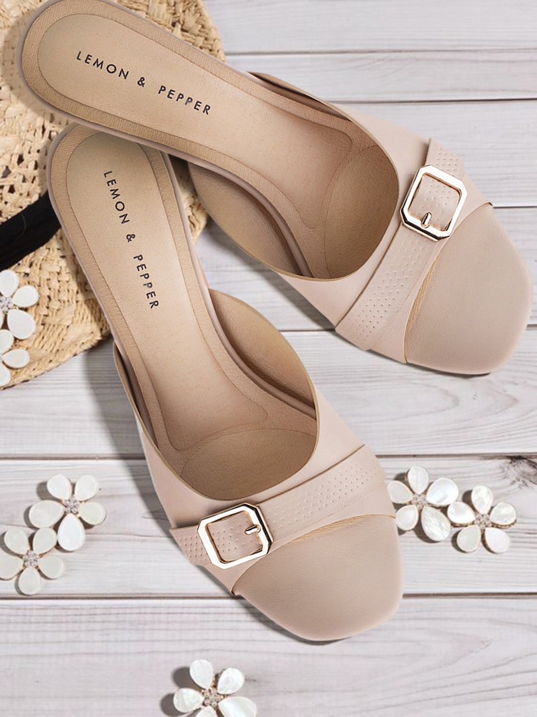 

LEMON & PEPPER Women Beige Solid Block Heels