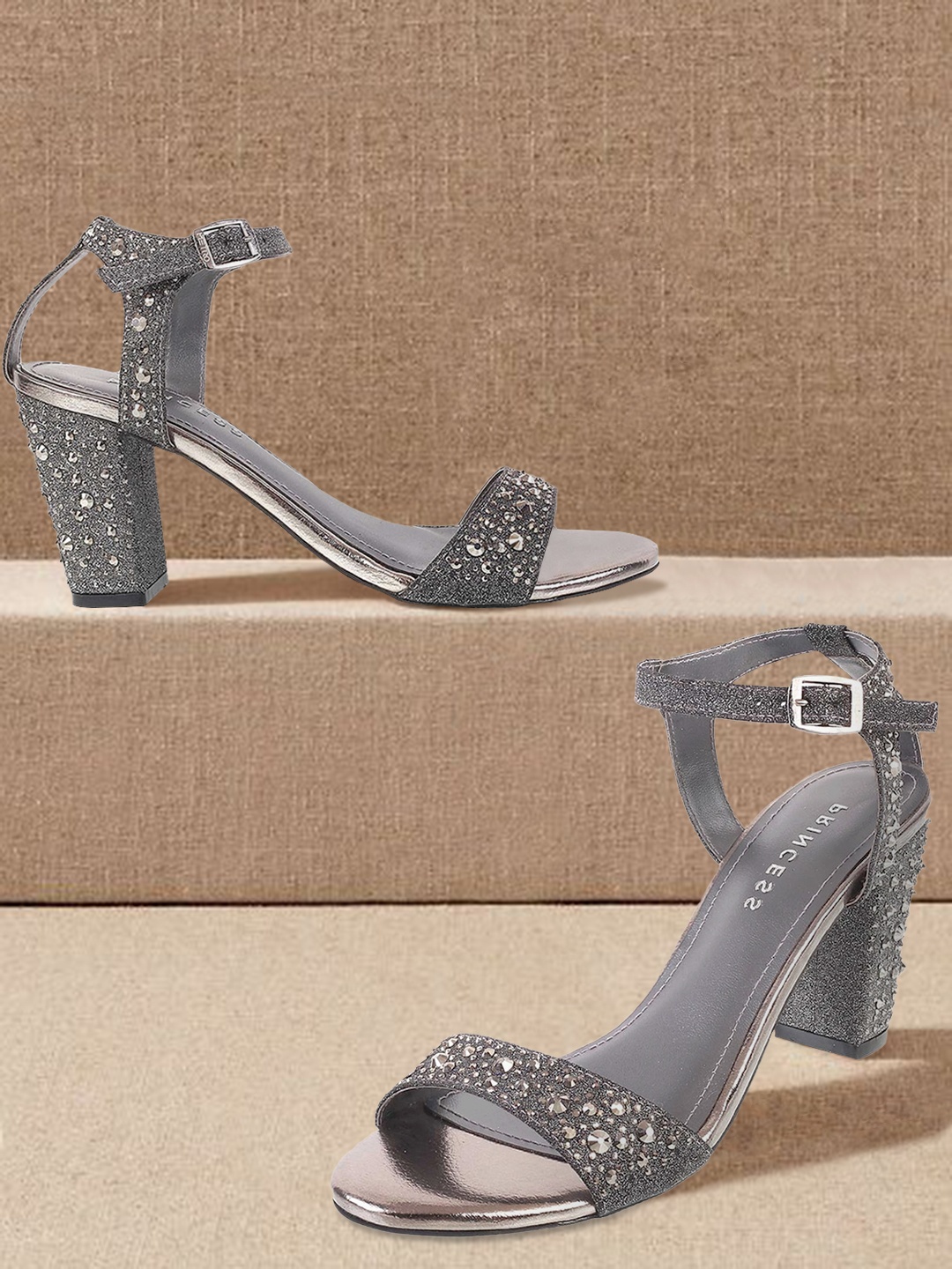 

Metro Women Grey Embellished Block Heels