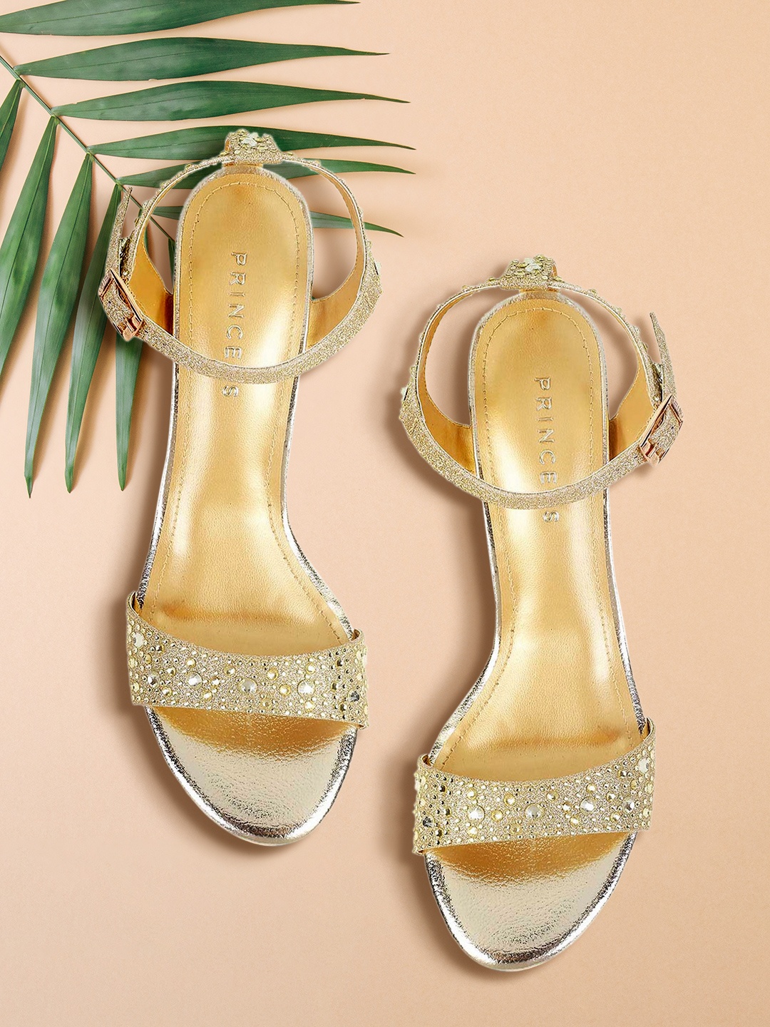 

Metro Women Gold-Toned Embellished Block Heels
