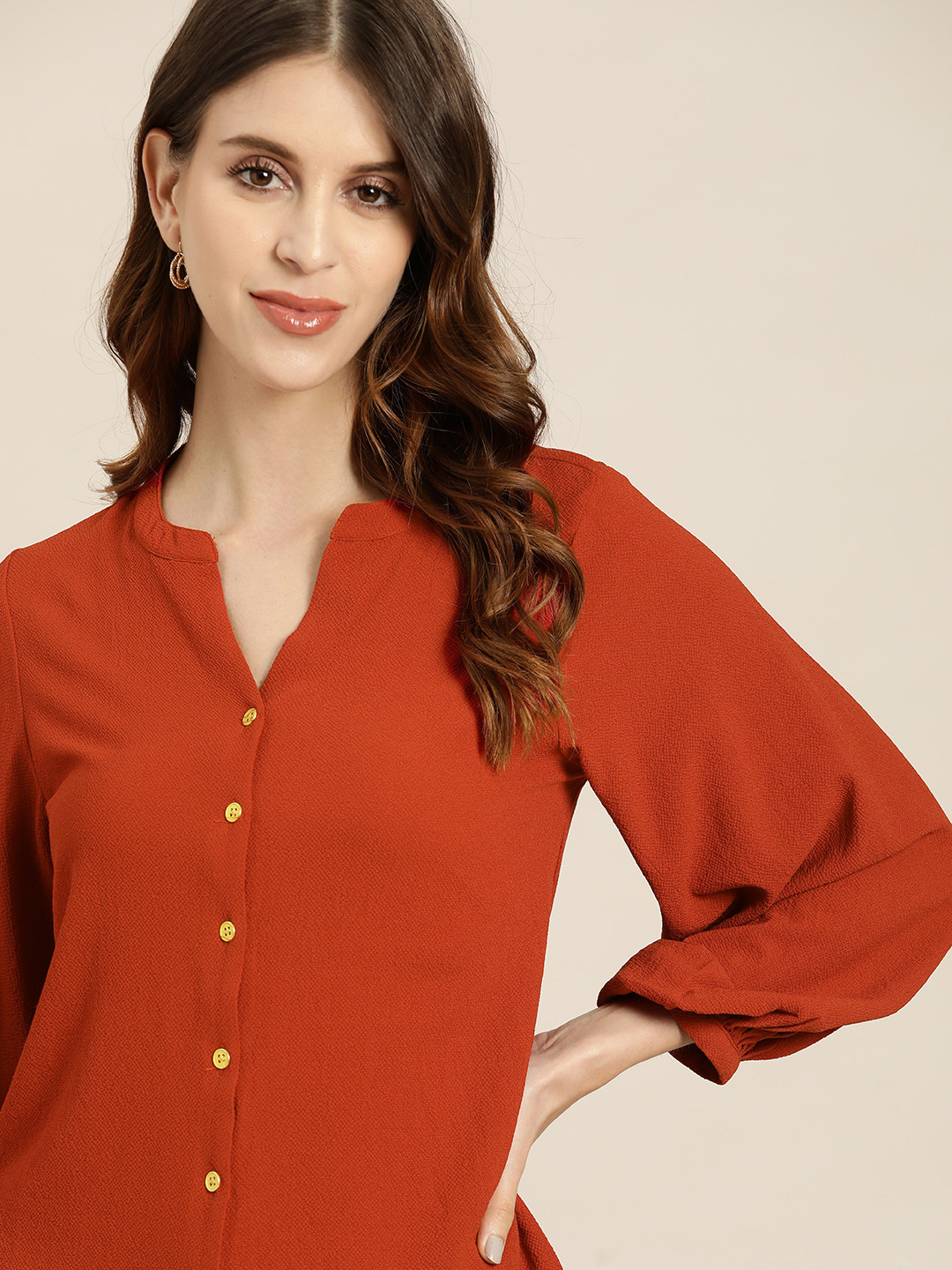 

all about you Rust Red Puff Sleeve A-Line Top