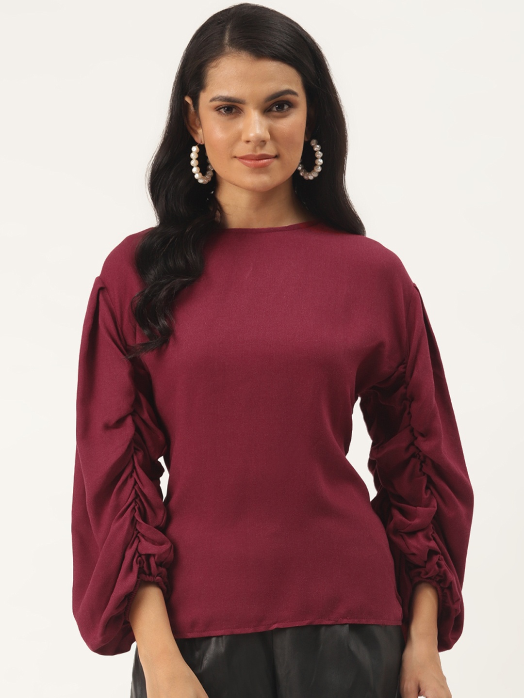 

Trendyol Women Burgungy Puff Sleeves Top, Burgundy