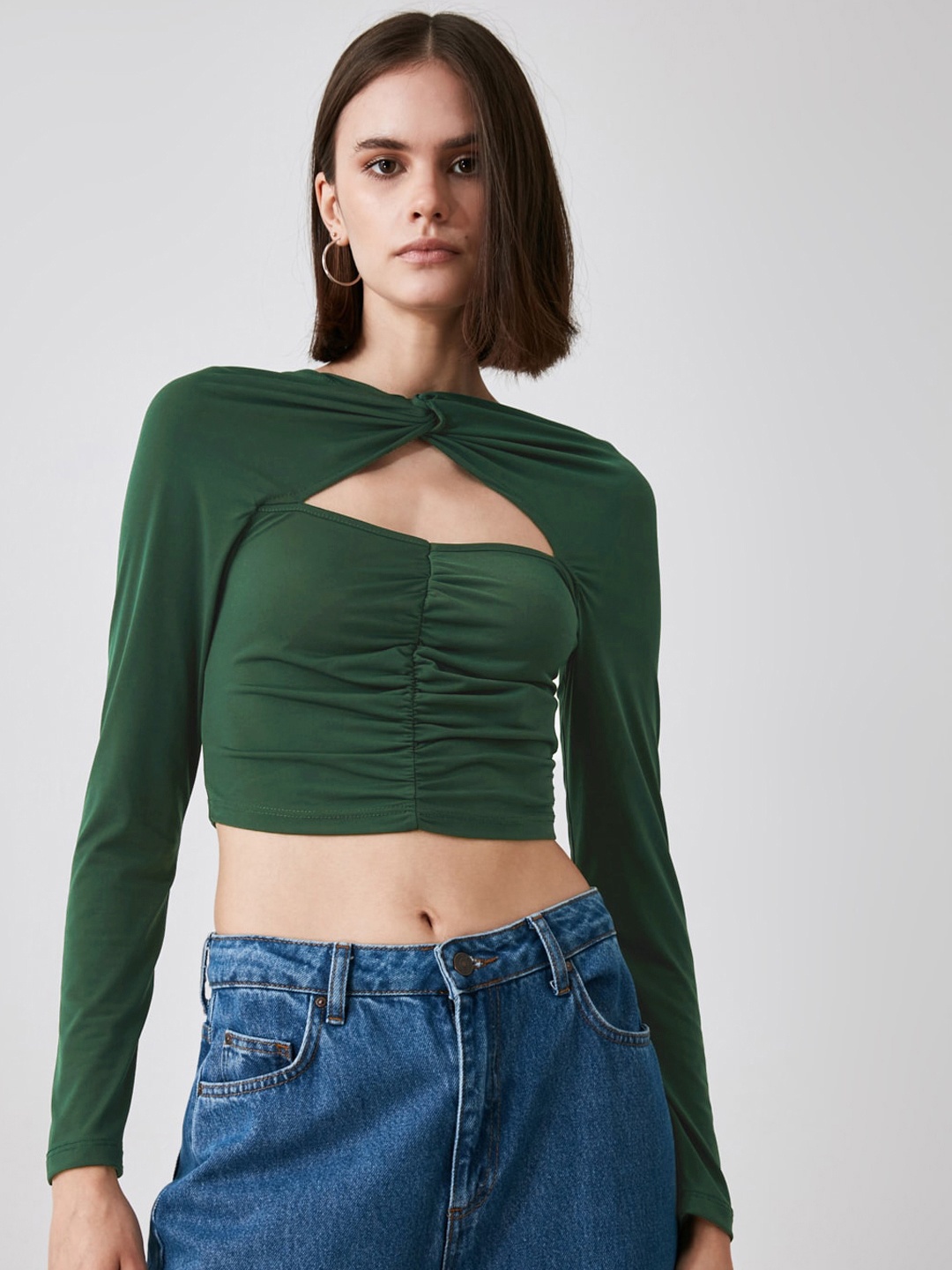 

Trendyol Green Gathered Fitted Top with Cut Out Detail