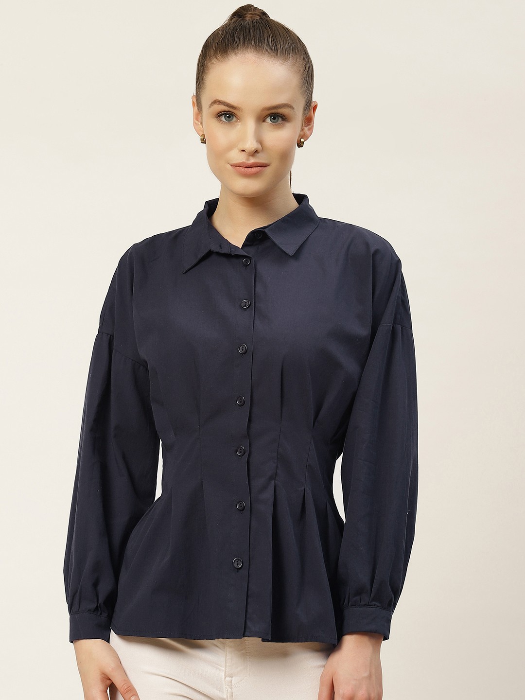 

Trendyol Women Navy Blue Regular Fit Solid Casual Shirt