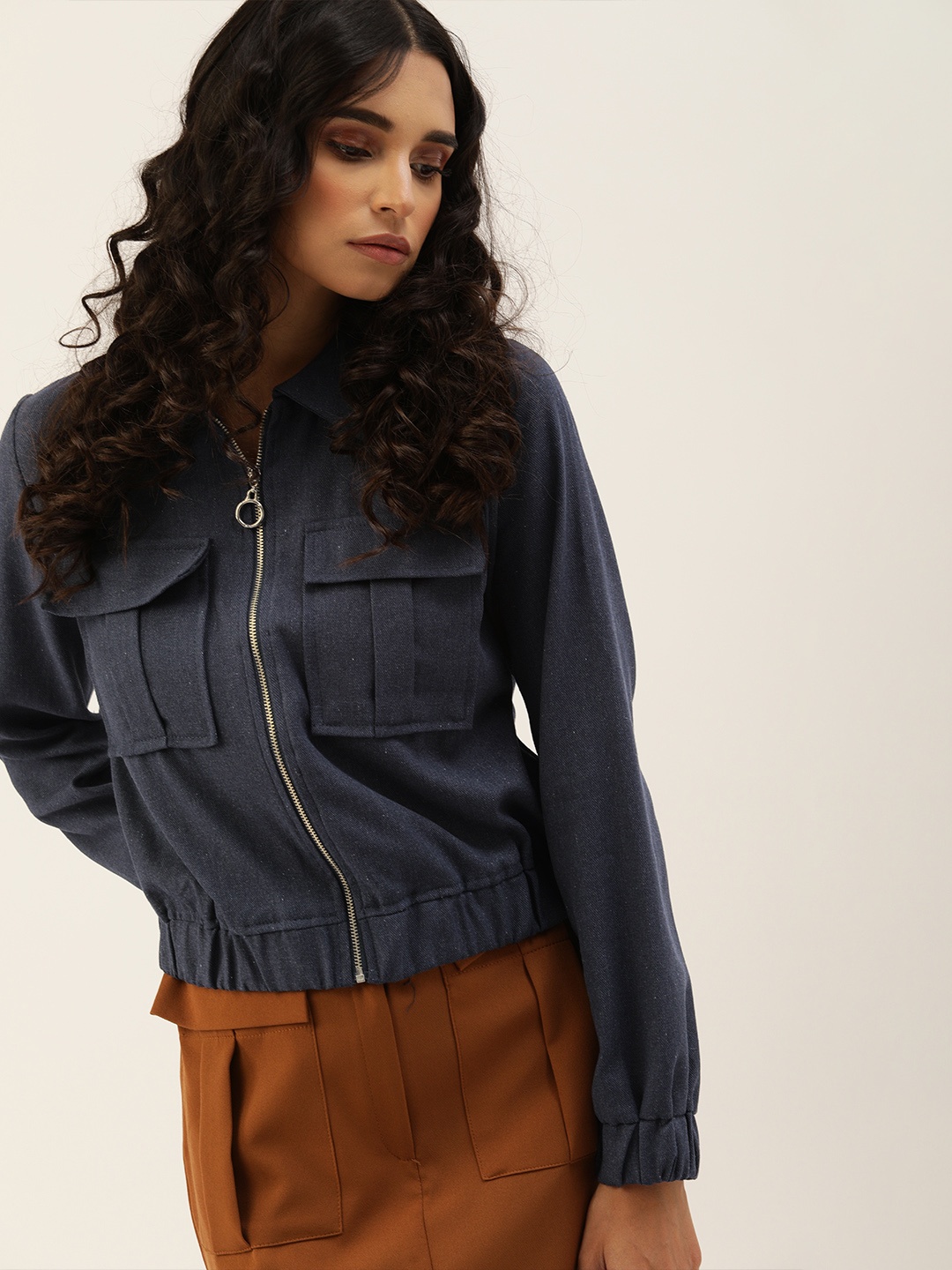 

Trendyol Women Blue Regular Fit Solid Casual Shirt with Pocket Detailing