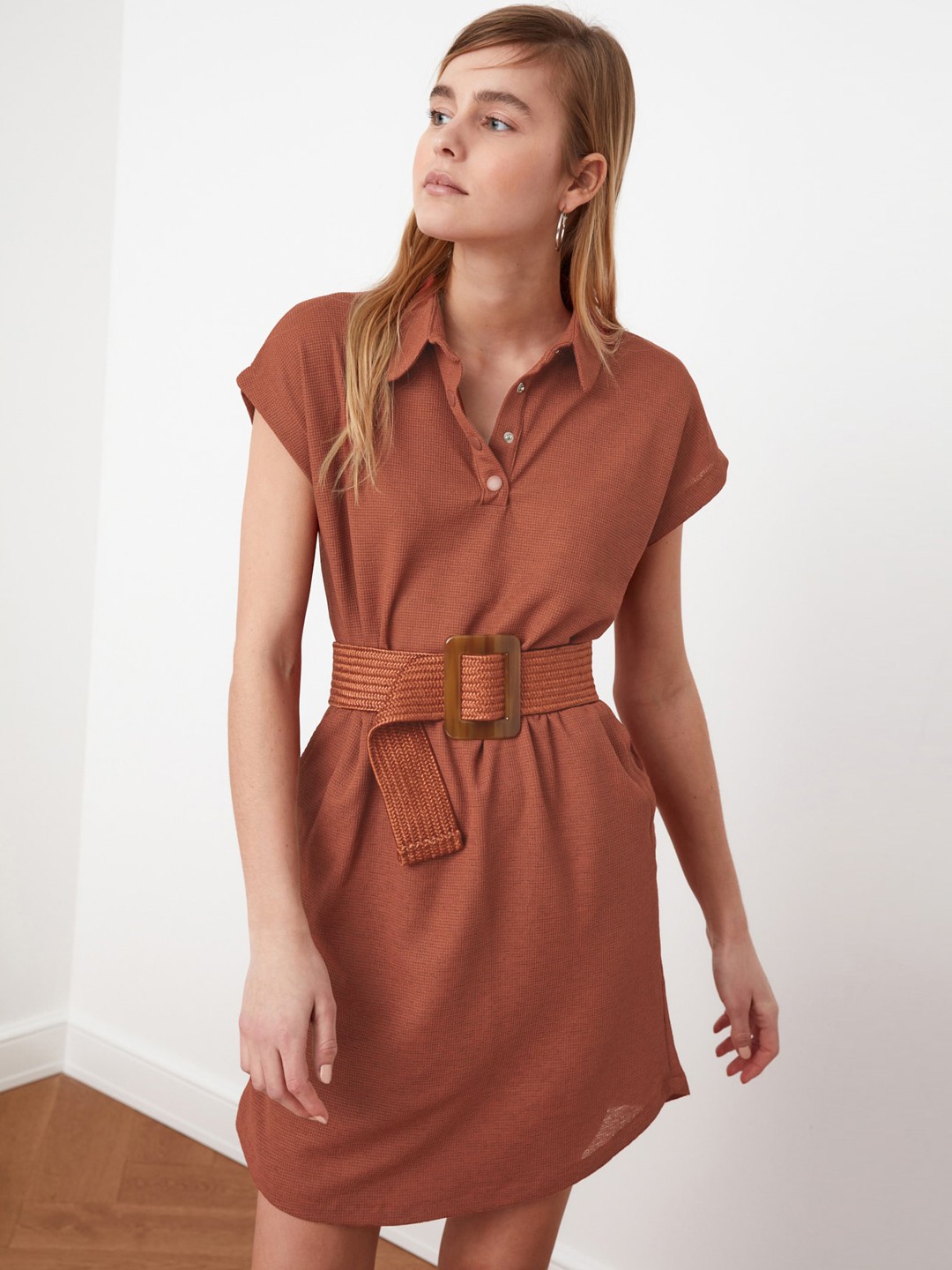 

Trendyol Women Rust Brown Solid T-shirt Dress