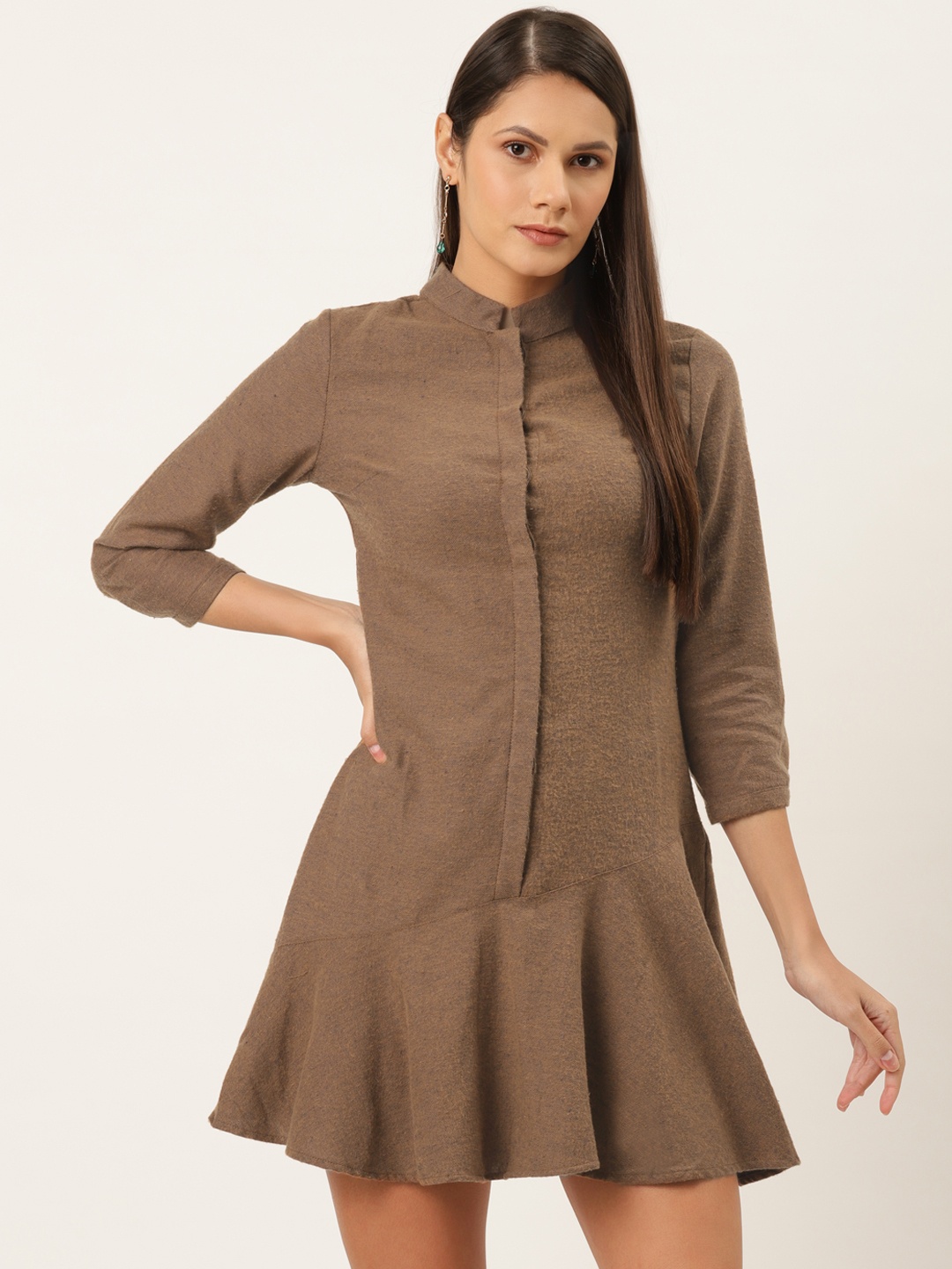 

Trendyol Women Brown Cotton Solid Mini A-Line Dress