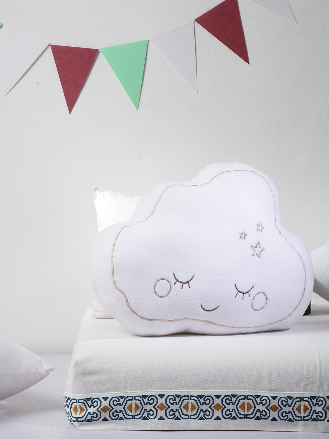 

BLANC9 Kids White & Brown Embroidered Cloud-Shape Cushion Insert