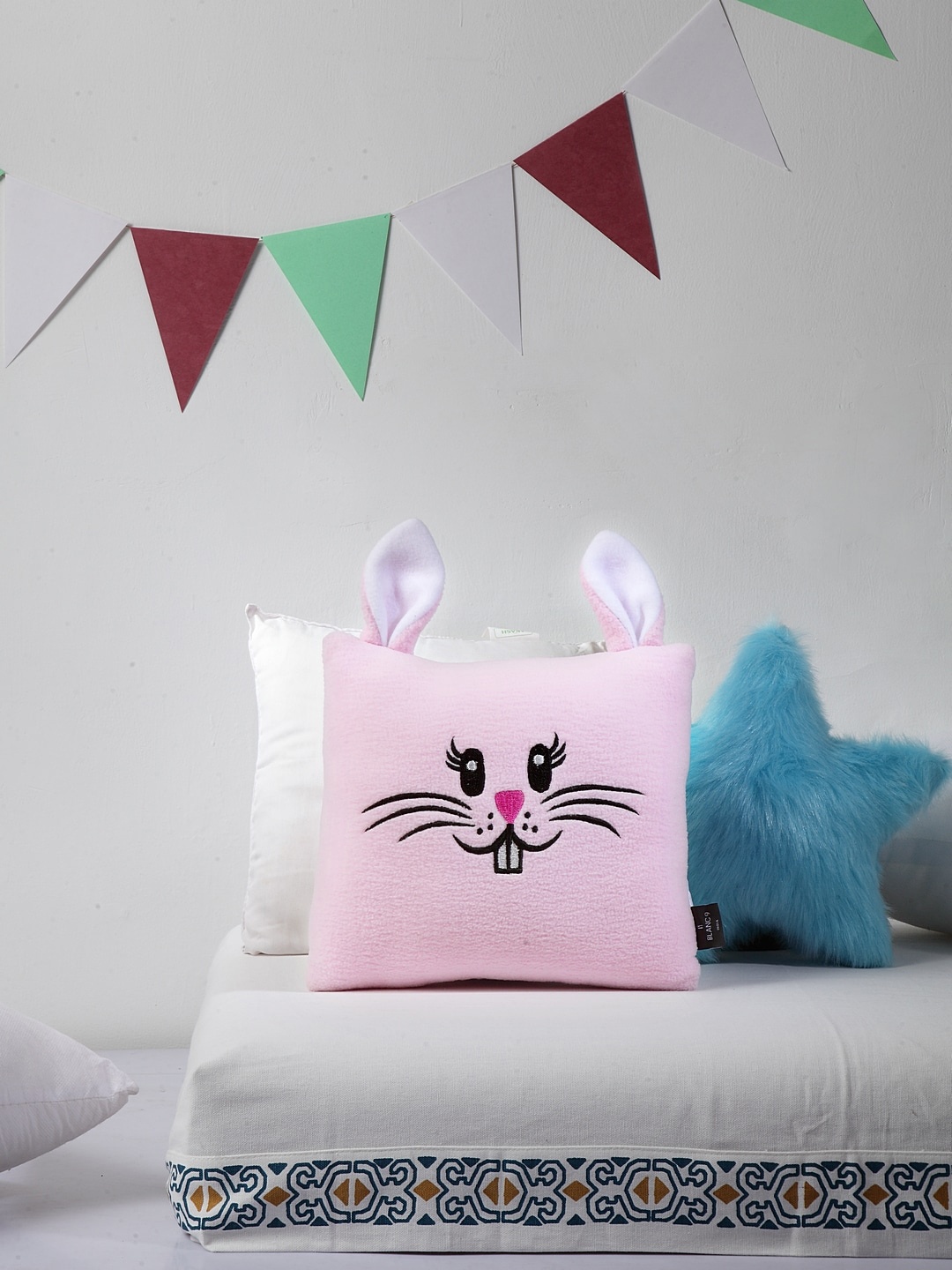 

BLANC9 Kids Pink & Black Embroidered Square Rabbit Cushion Insert