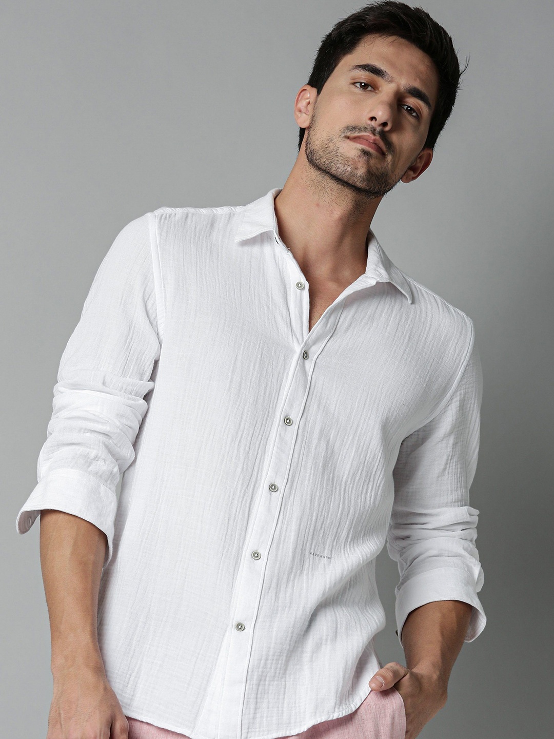 

RARE RABBIT Men Layerr Regular Fit Solid Shirt, White