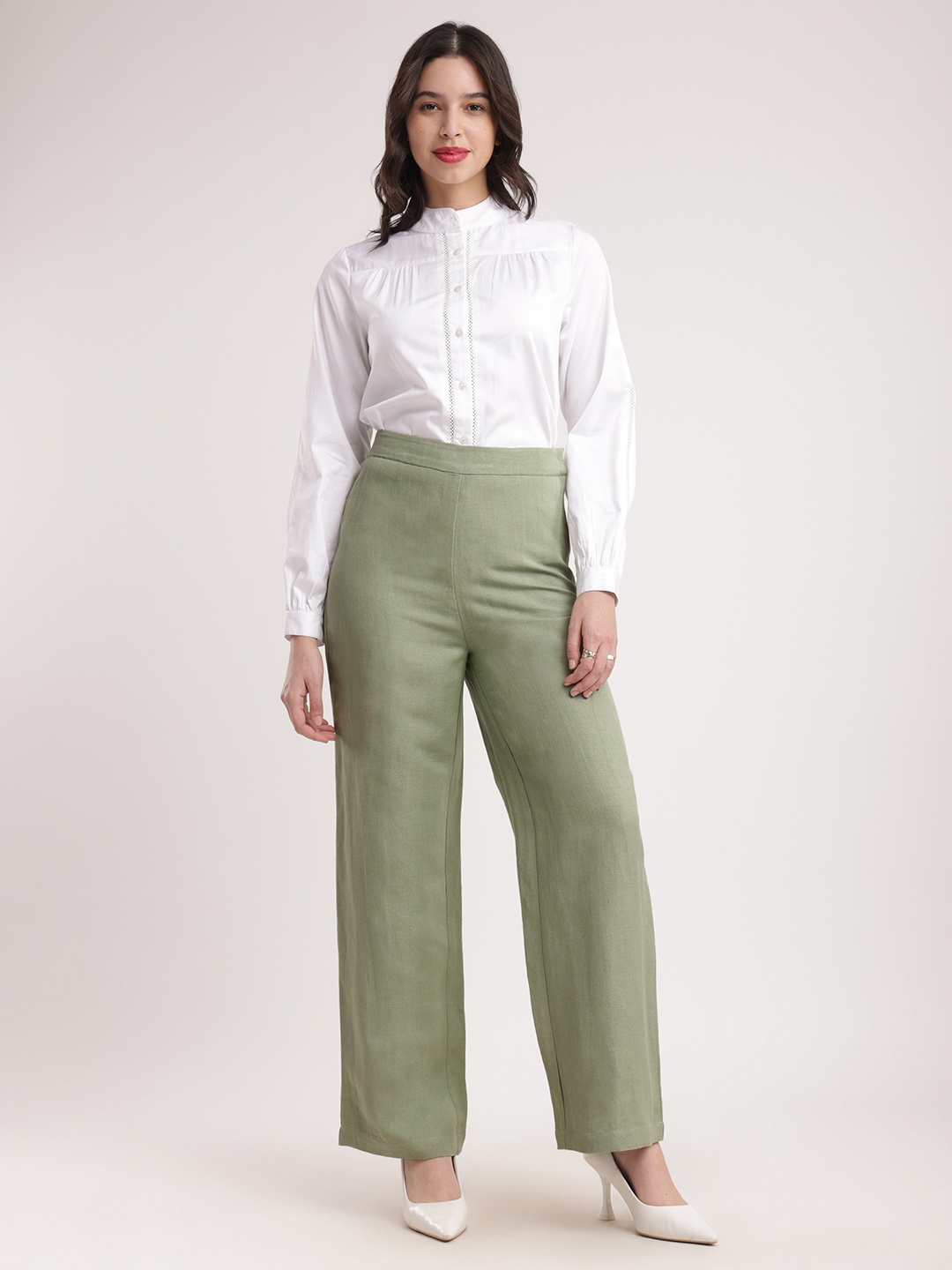 

FableStreet Women Green Flared Solid Parallel Trousers