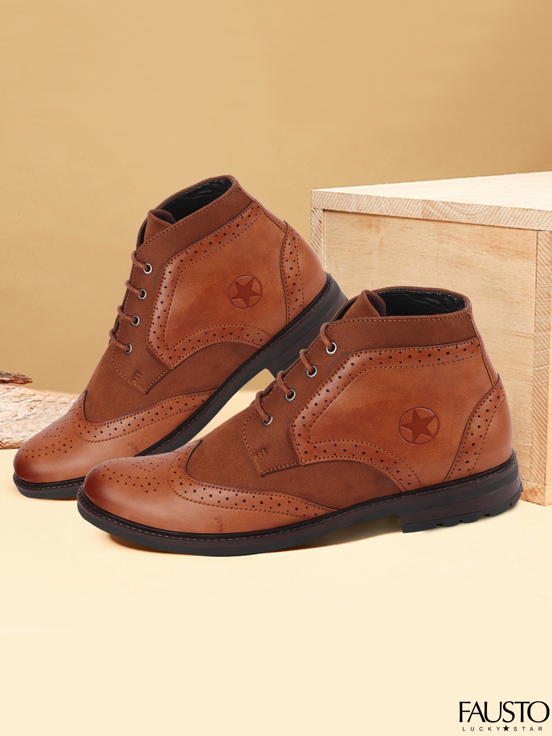 

Fausto Men Flat Boots, Tan