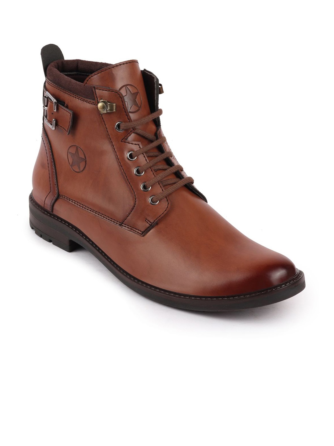 

Fausto Men Tan Brown Solid Mid-Top Flat Boots
