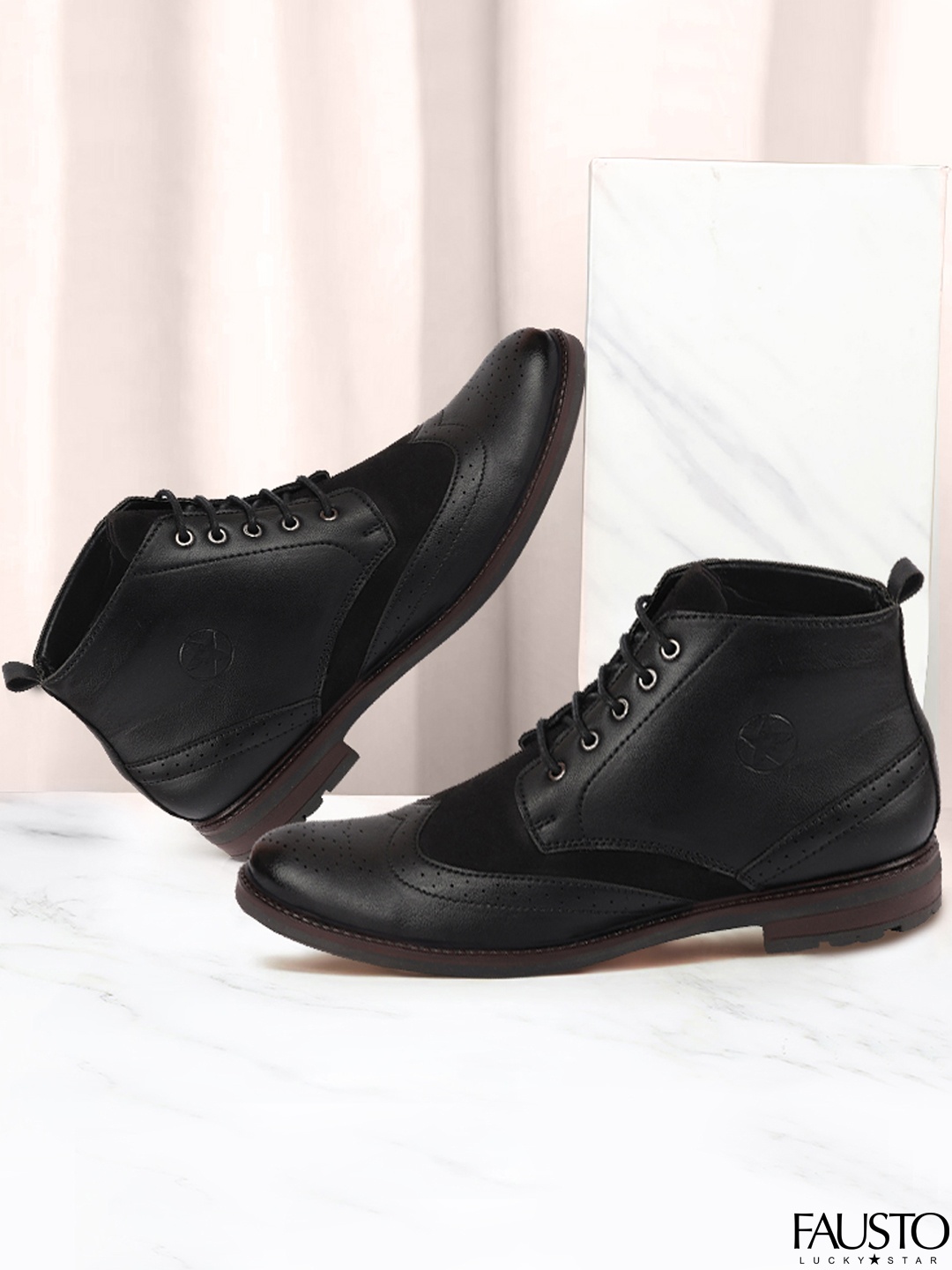 

Fausto Men Black Mid Top Flat Boots