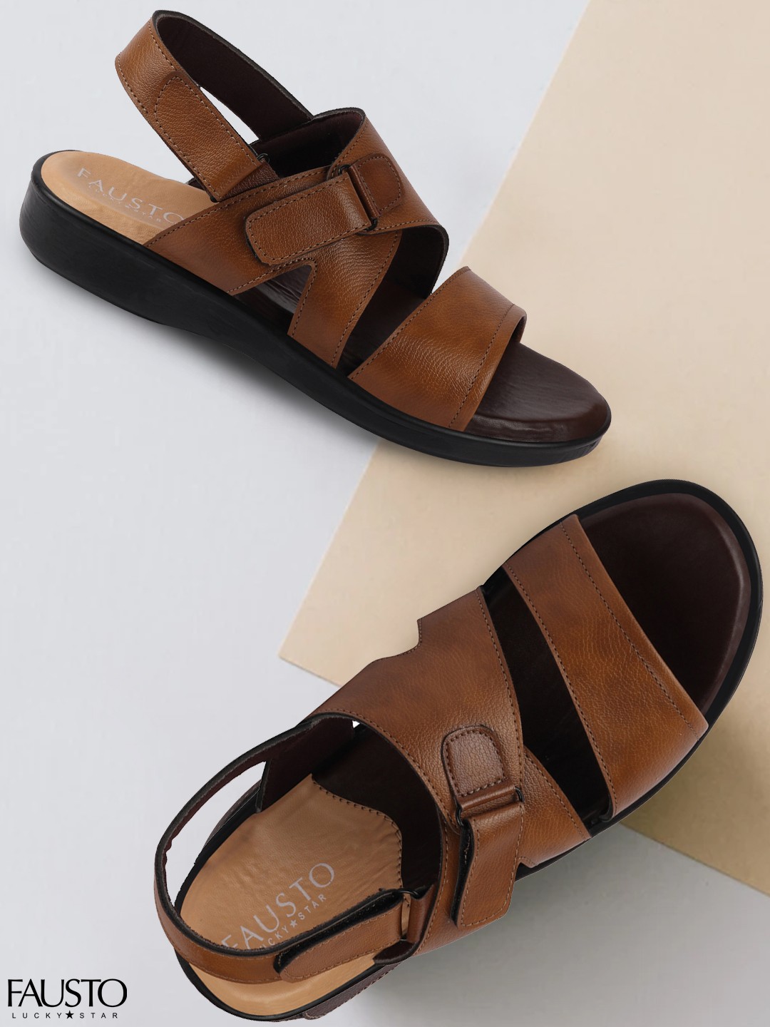 

FAUSTO Men Tan & Black Comfort Sandals