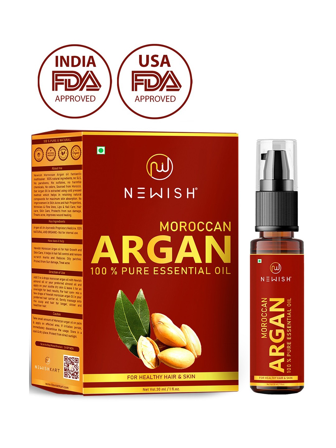 

NEWISH Moroccan Argan Oil for Hair and Face 30ml, Transparent