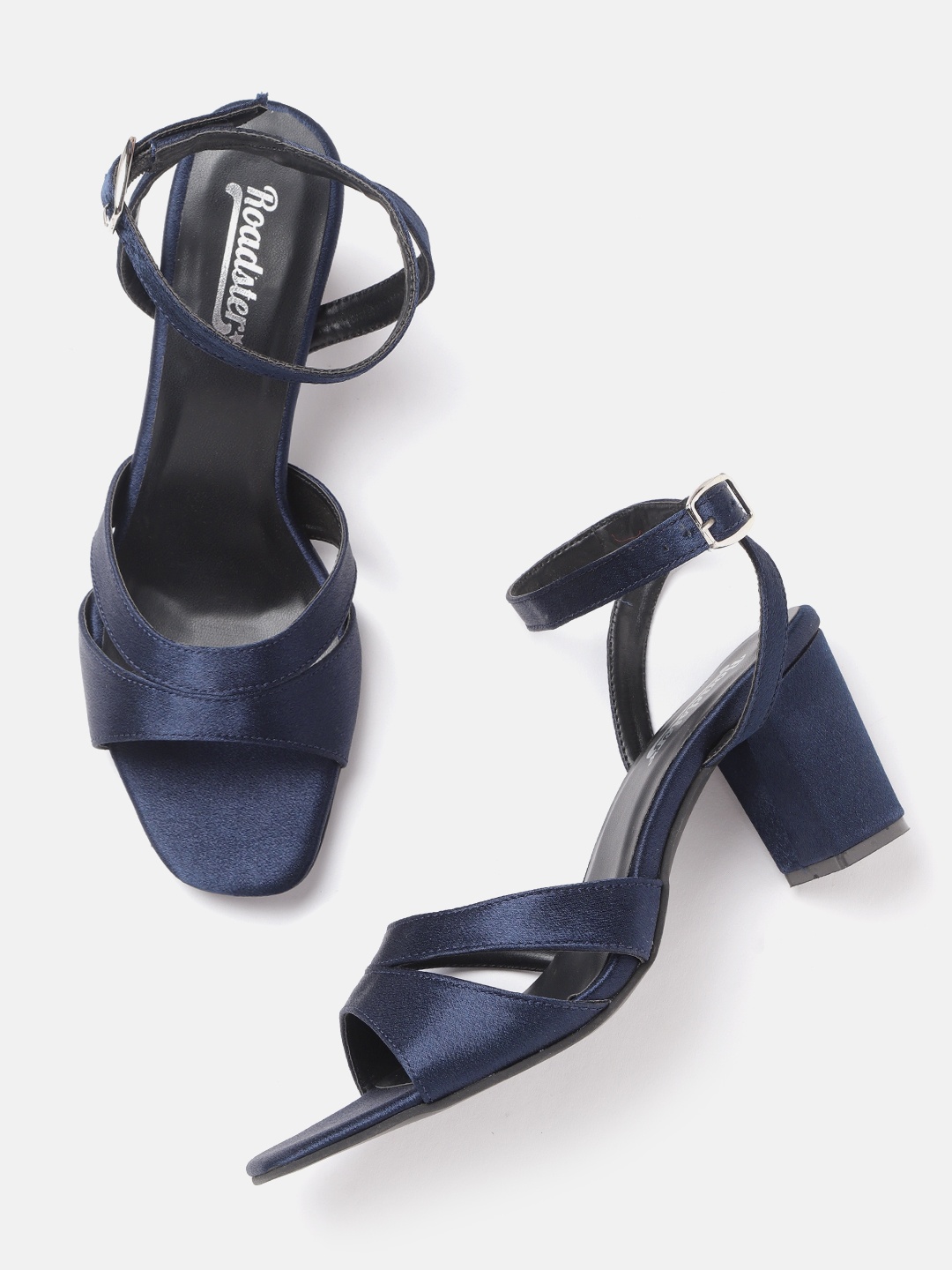 

Roadster Women Navy Blue Solid Satin Finish Heels with Cut-Out Detail