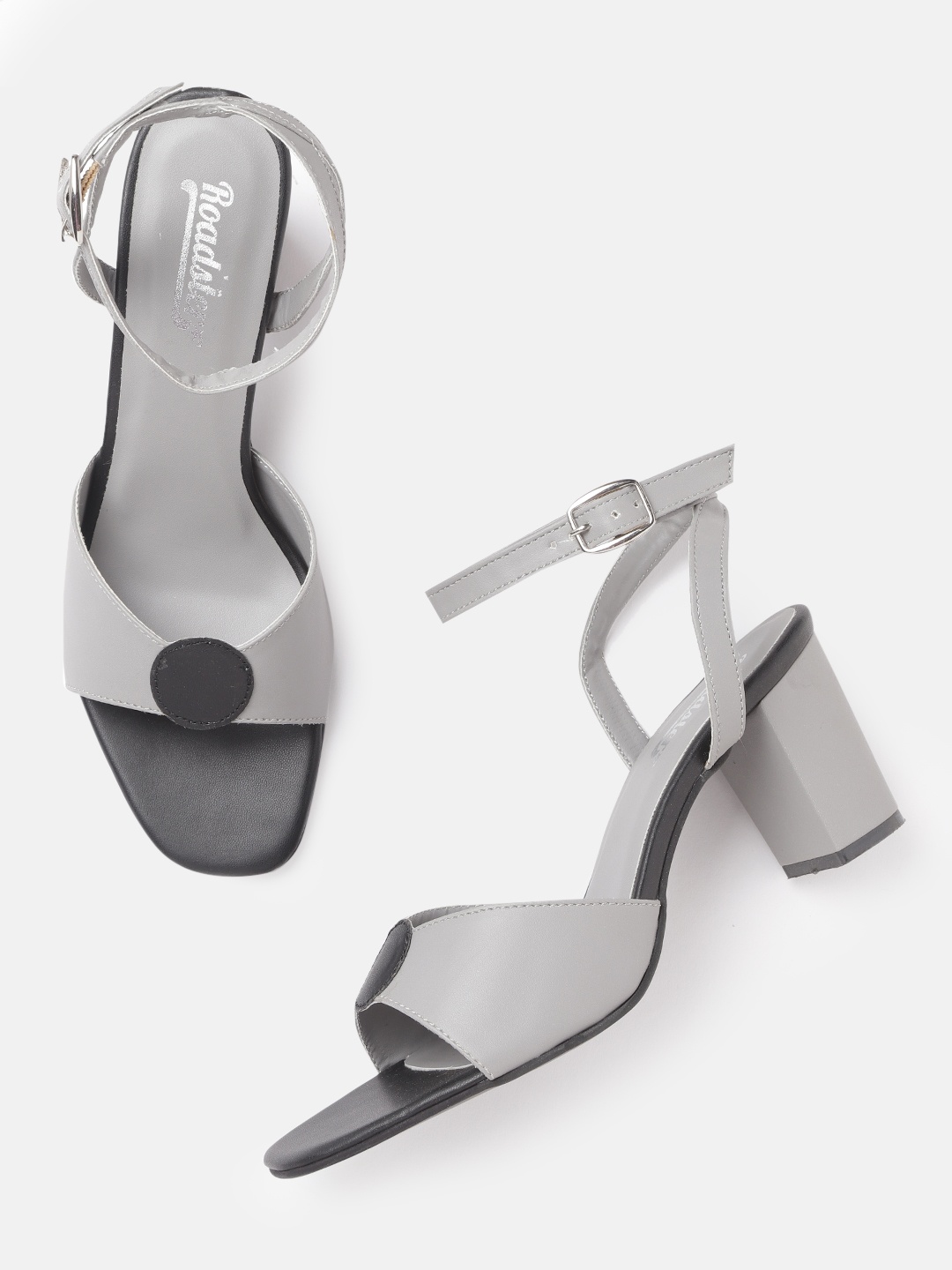 

Roadster Women Grey & Black Solid Heels with Colourblocked Detail