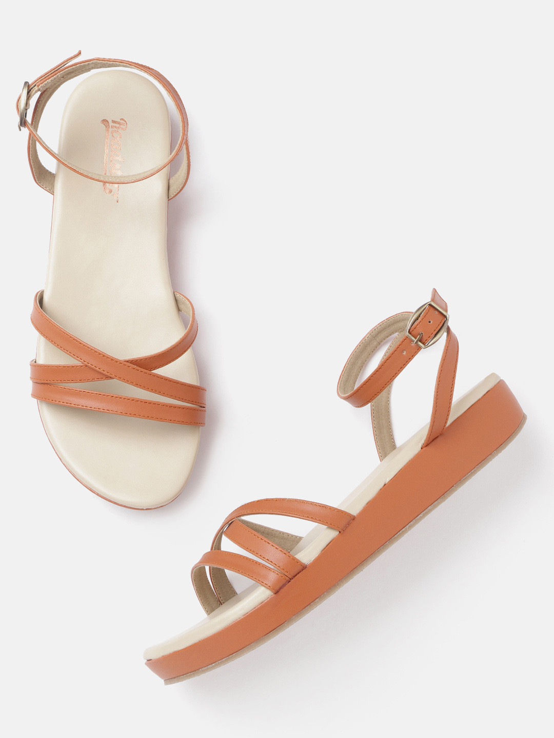 

Roadster Women Tan Brown Solid Strappy Criss-Cross Open Toe Flats