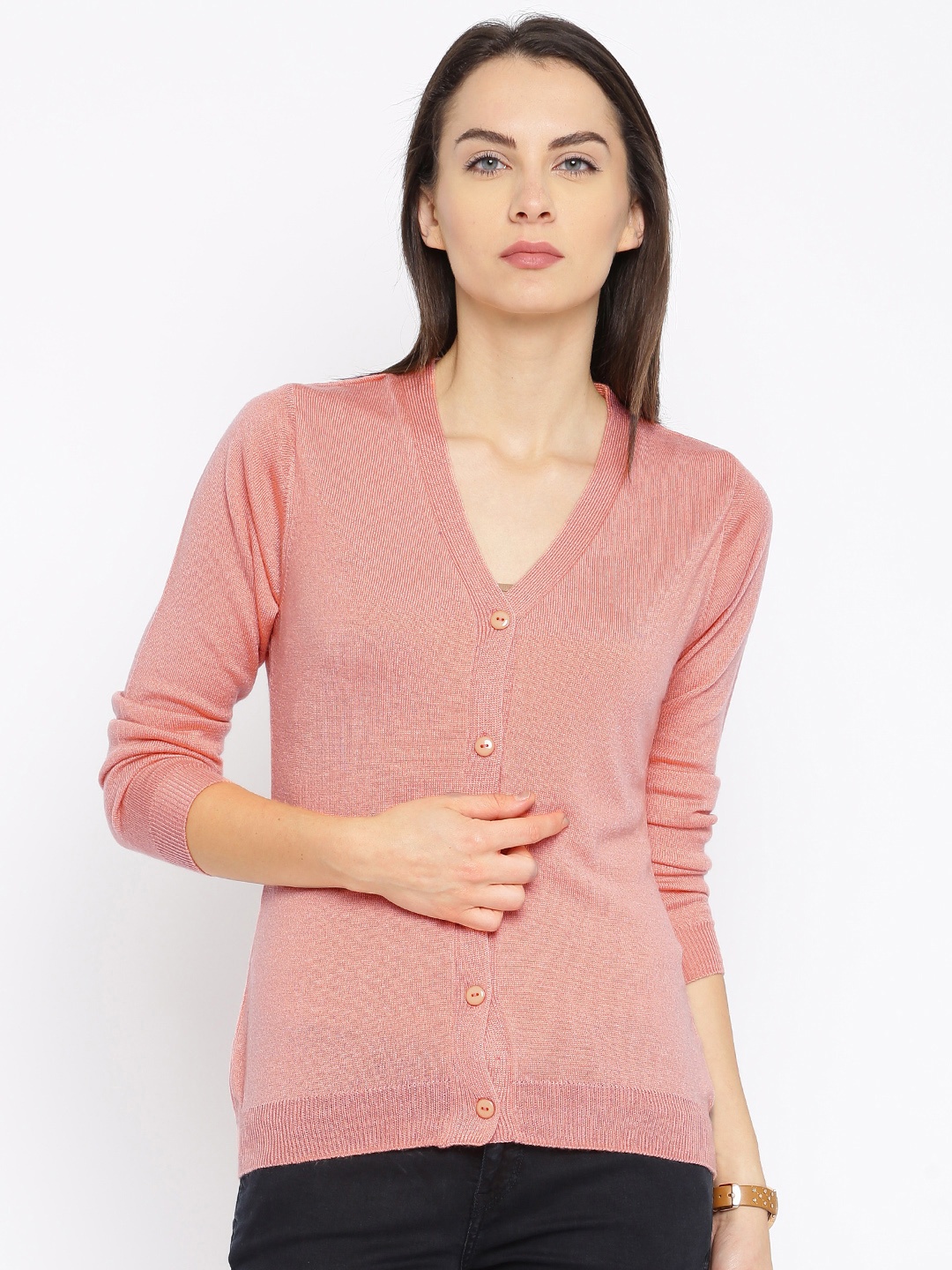 

ether Women Peach-Coloured Wool Blend Cardigan