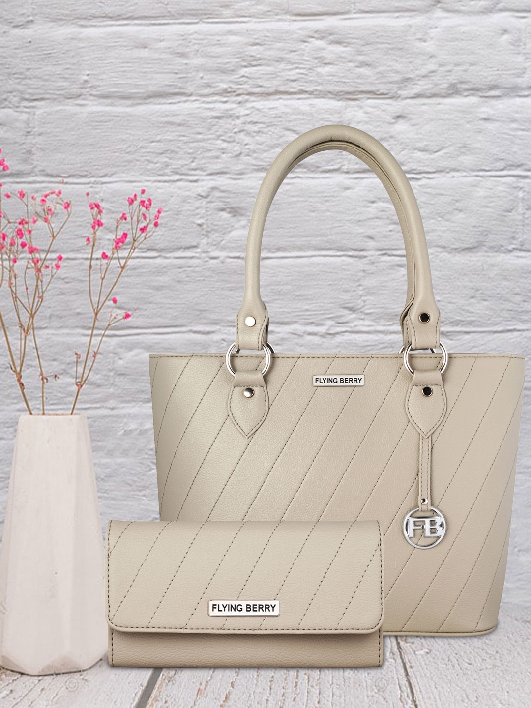 

FLYING BERRY Grey Solid Handheld Bag Combo