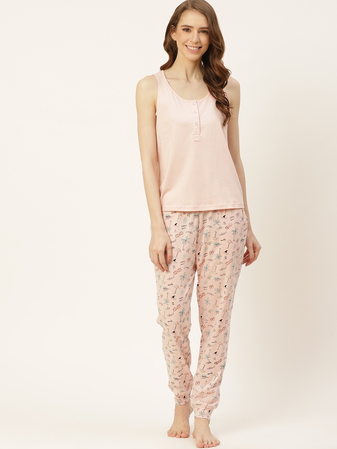 

DressBerry Women Peach_Colored Printed Pure Cotton Night Suit