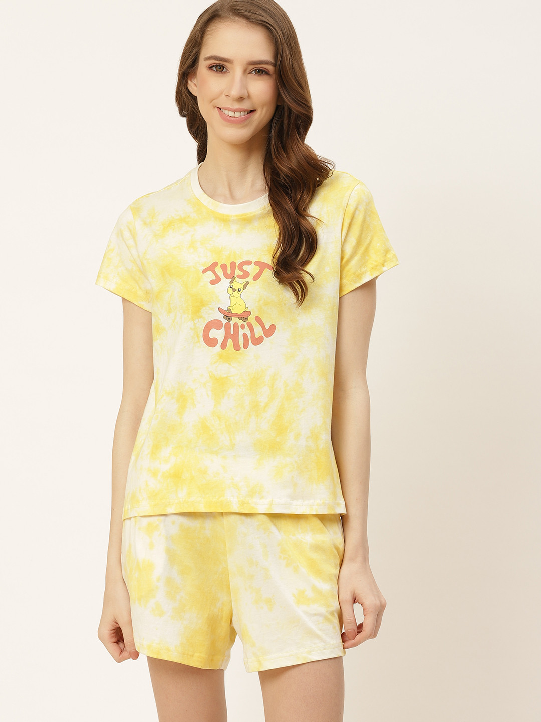 

DressBerry Women Yellow & Pink Printed Night suit