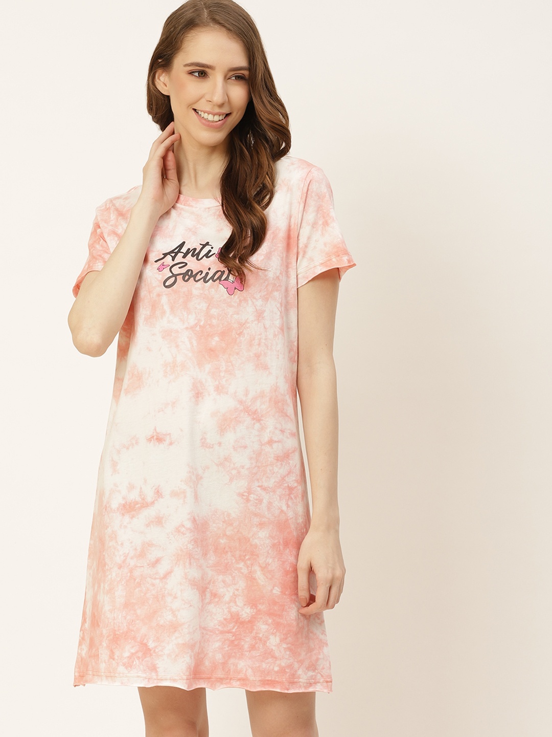 

DressBerry Peach Coloured & Black Pure Cotton Printed Nightdress