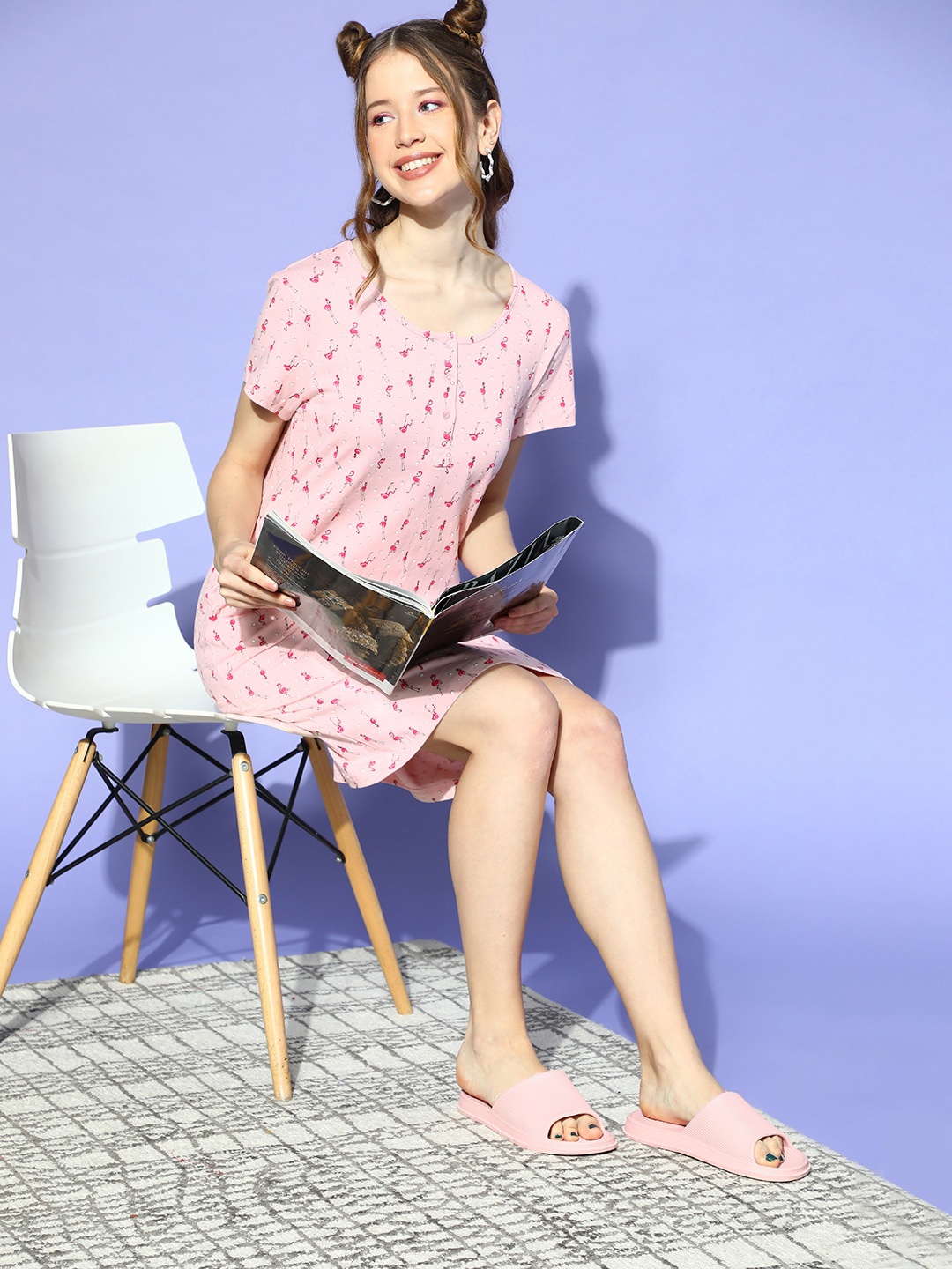 

DressBerry Peach Coloured & Red Pure Cotton Printed Nightdress