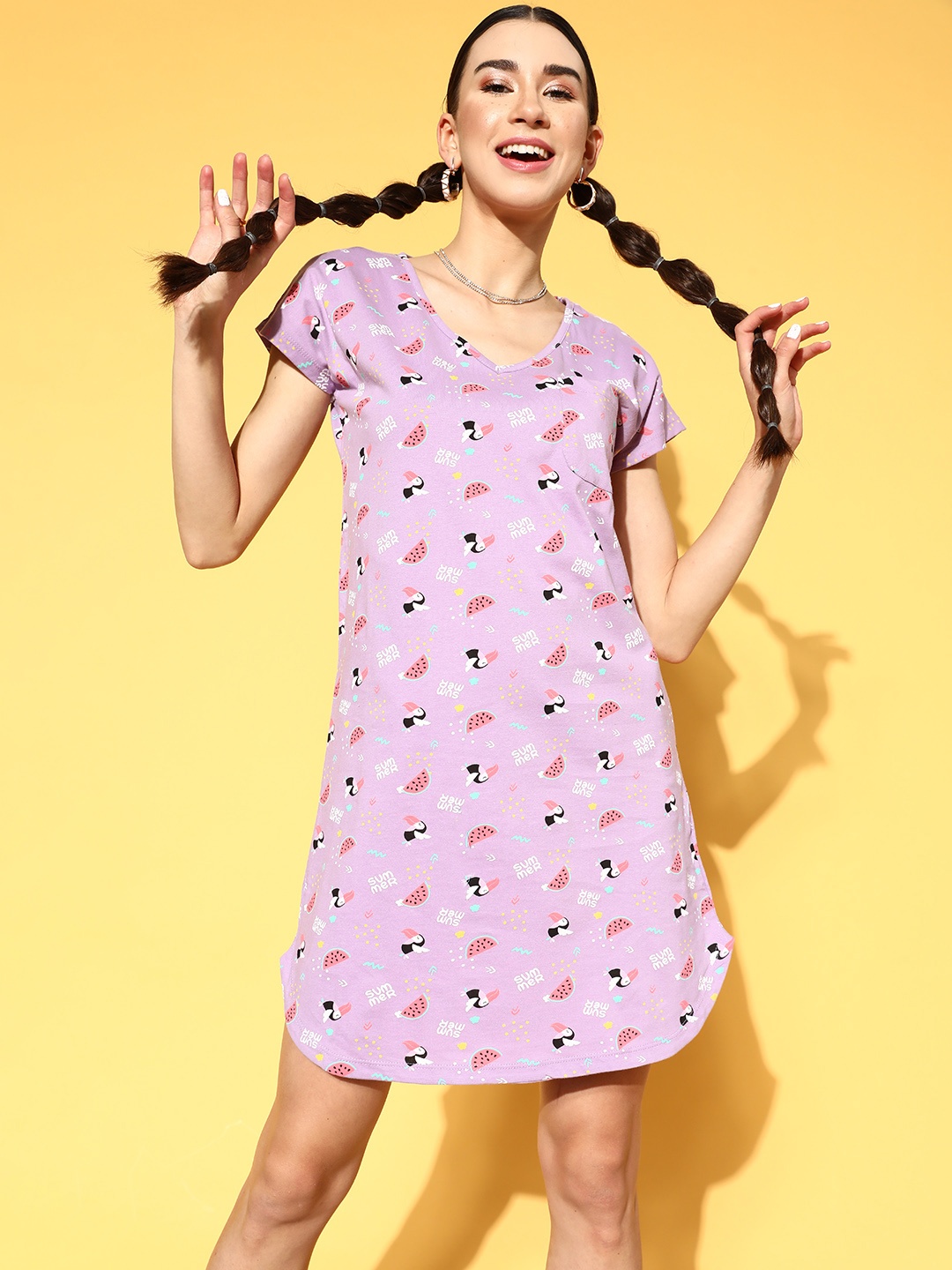 

DressBerry Women Lavender Conversational Sleep Staple Nightdress